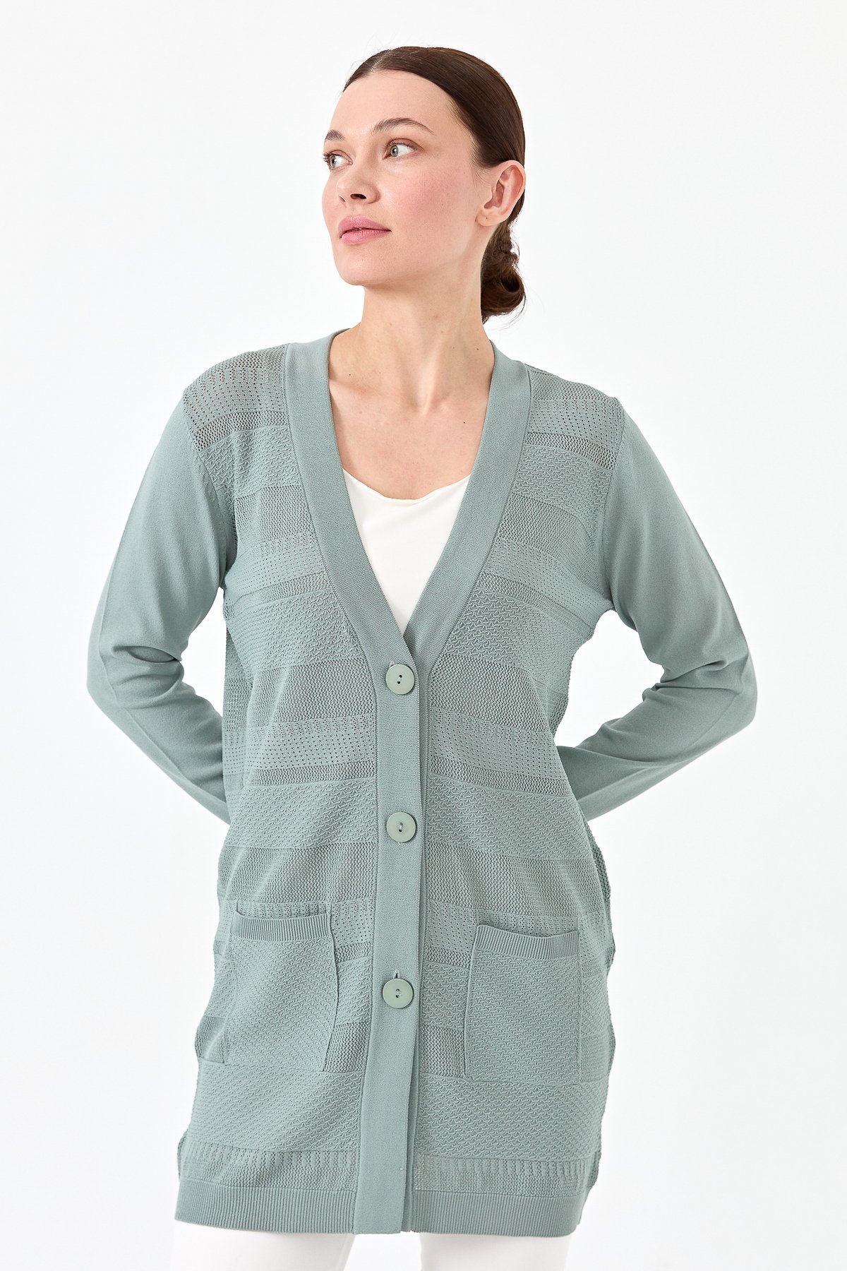 21364Kadın Triko V Yaka Yazlık Hırka a.mint