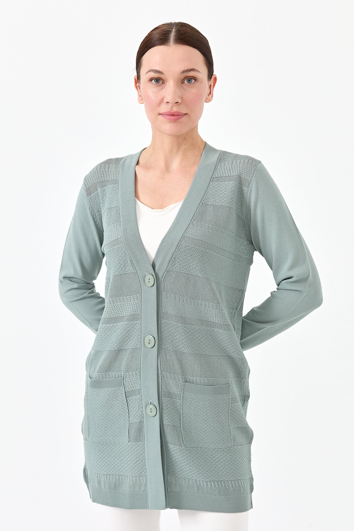 21364Kadın Triko V Yaka Yazlık Hırka a.mint