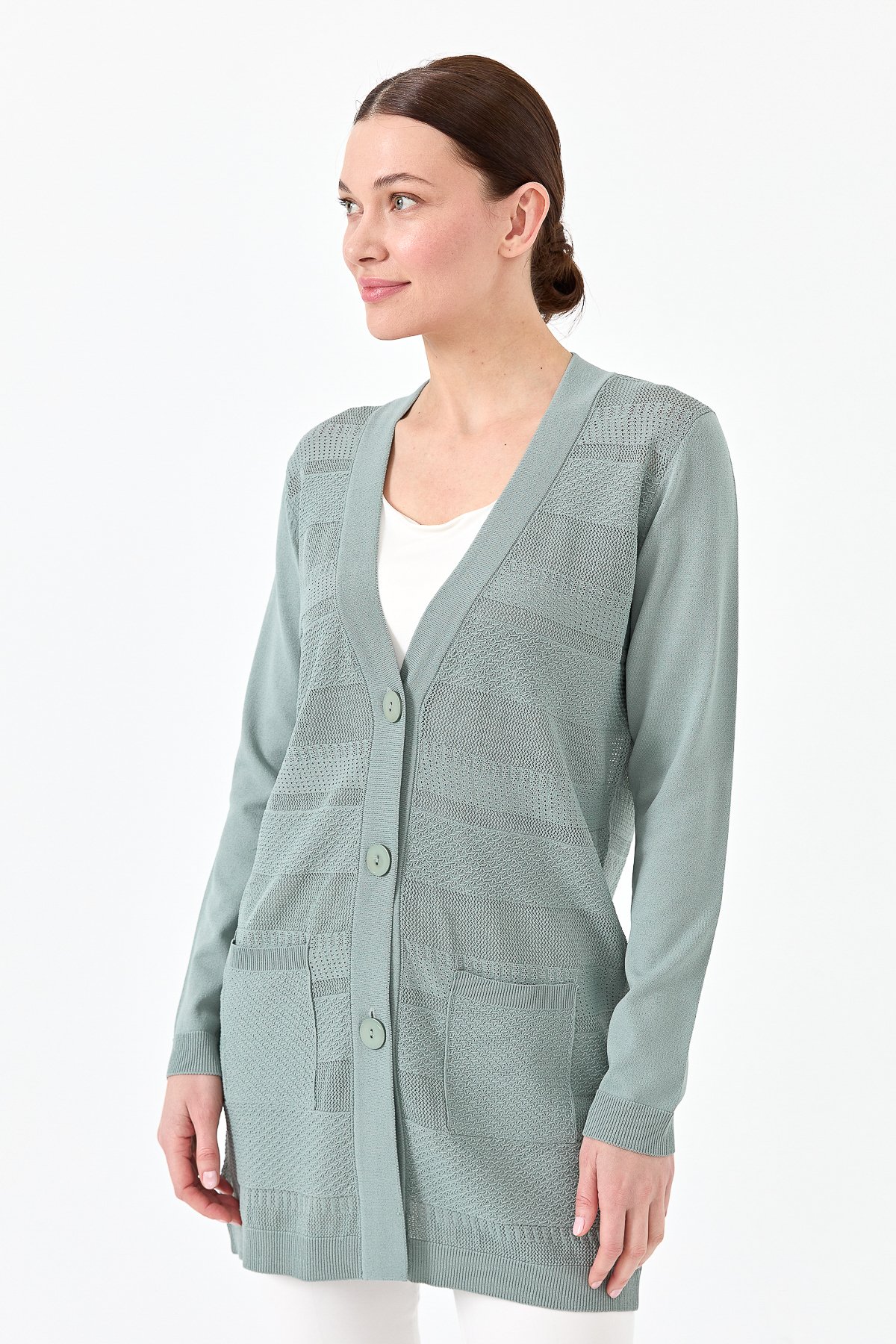 21364Kadın Triko V Yaka Yazlık Hırka a.mint