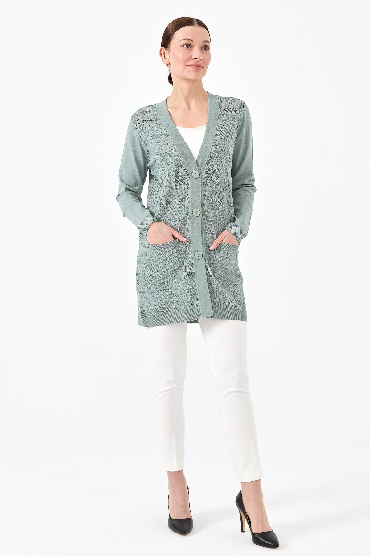 21364Kadın Triko V Yaka Yazlık Hırka a.mint