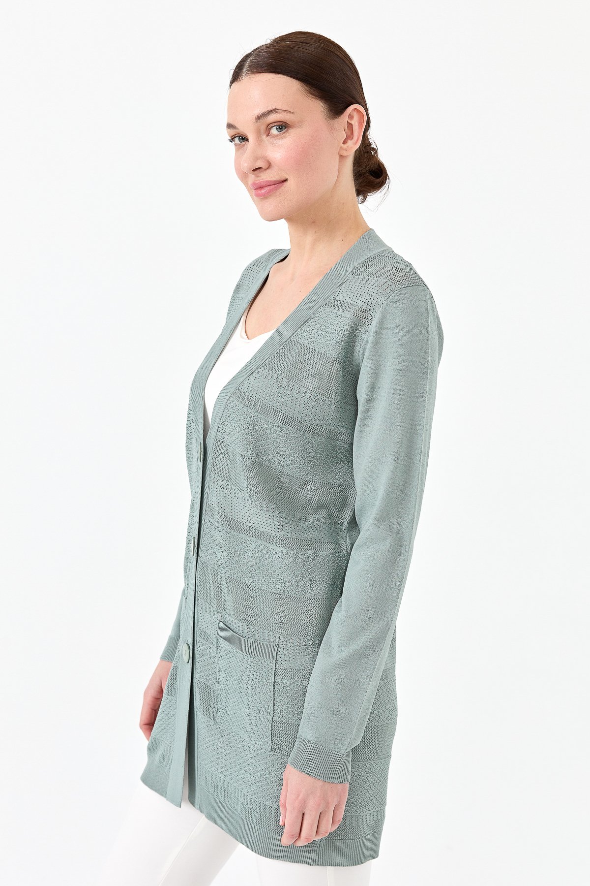 21364Kadın Triko V Yaka Yazlık Hırka a.mint