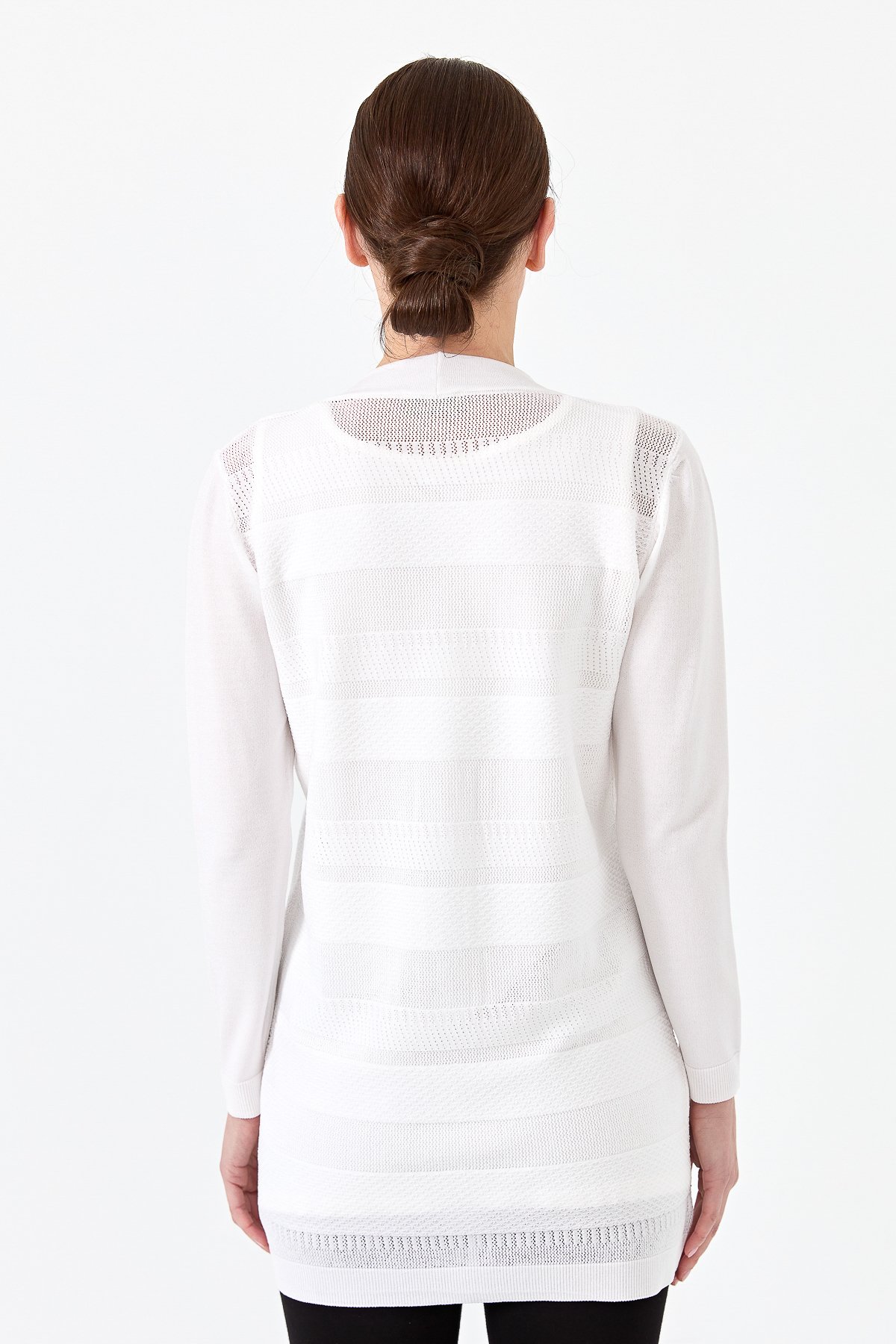 21364Kadın Triko V Yaka Yazlık Hırka Ekru