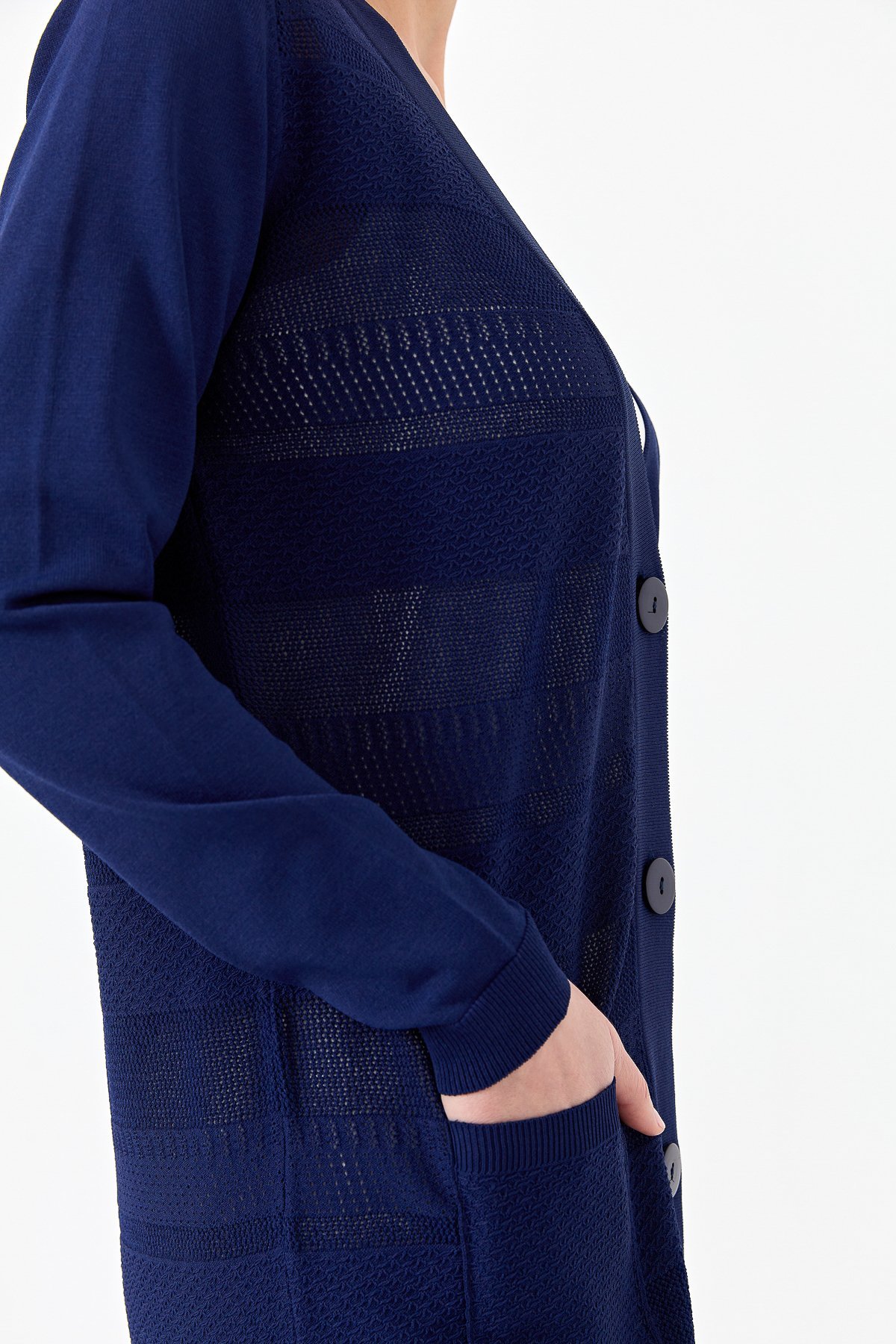 21364Kadın Triko V Yaka Yazlık Hırka Lacivert