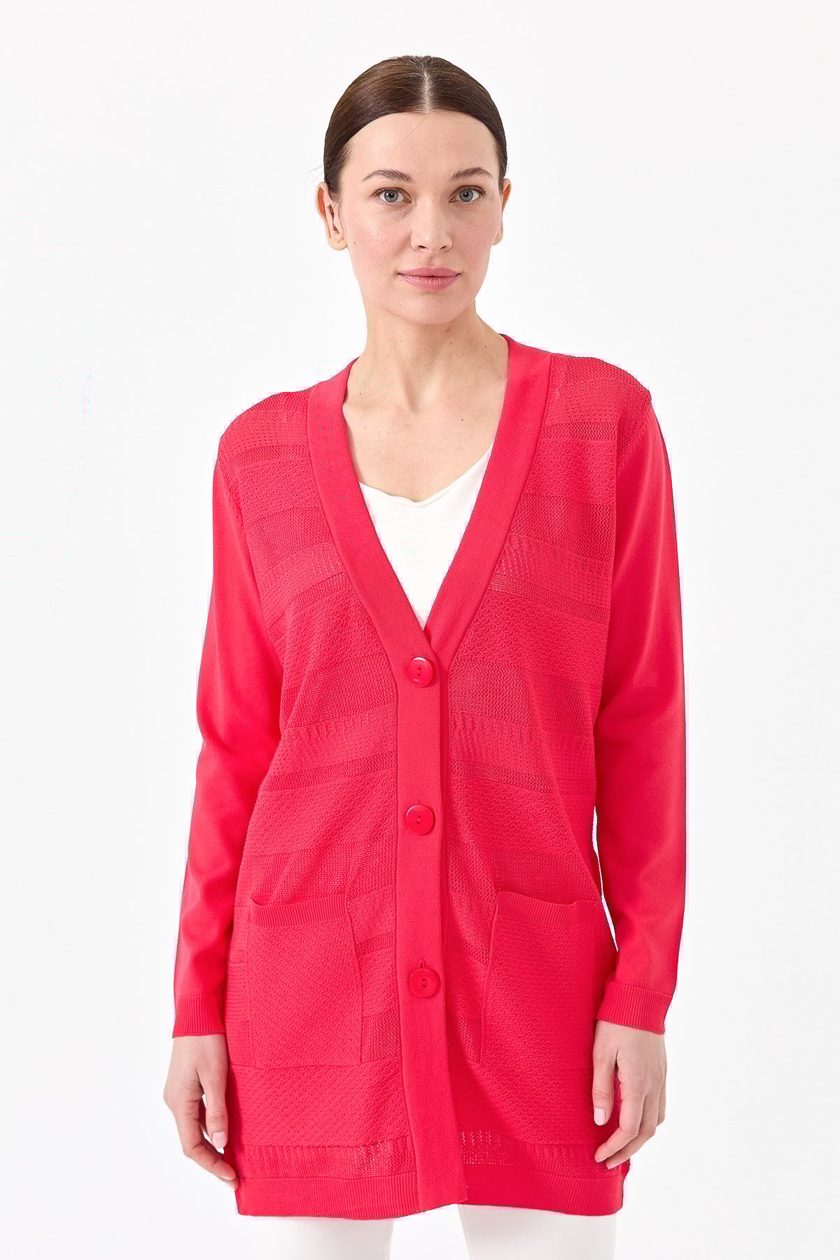 21364Kadın Triko V Yaka Yazlık Hırka N.Çiçeği