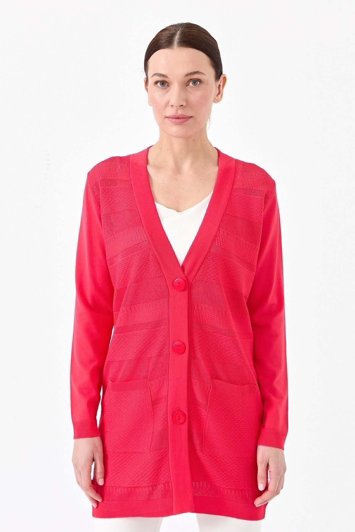 21364Kadın Triko V Yaka Yazlık Hırka N.Çiçeği