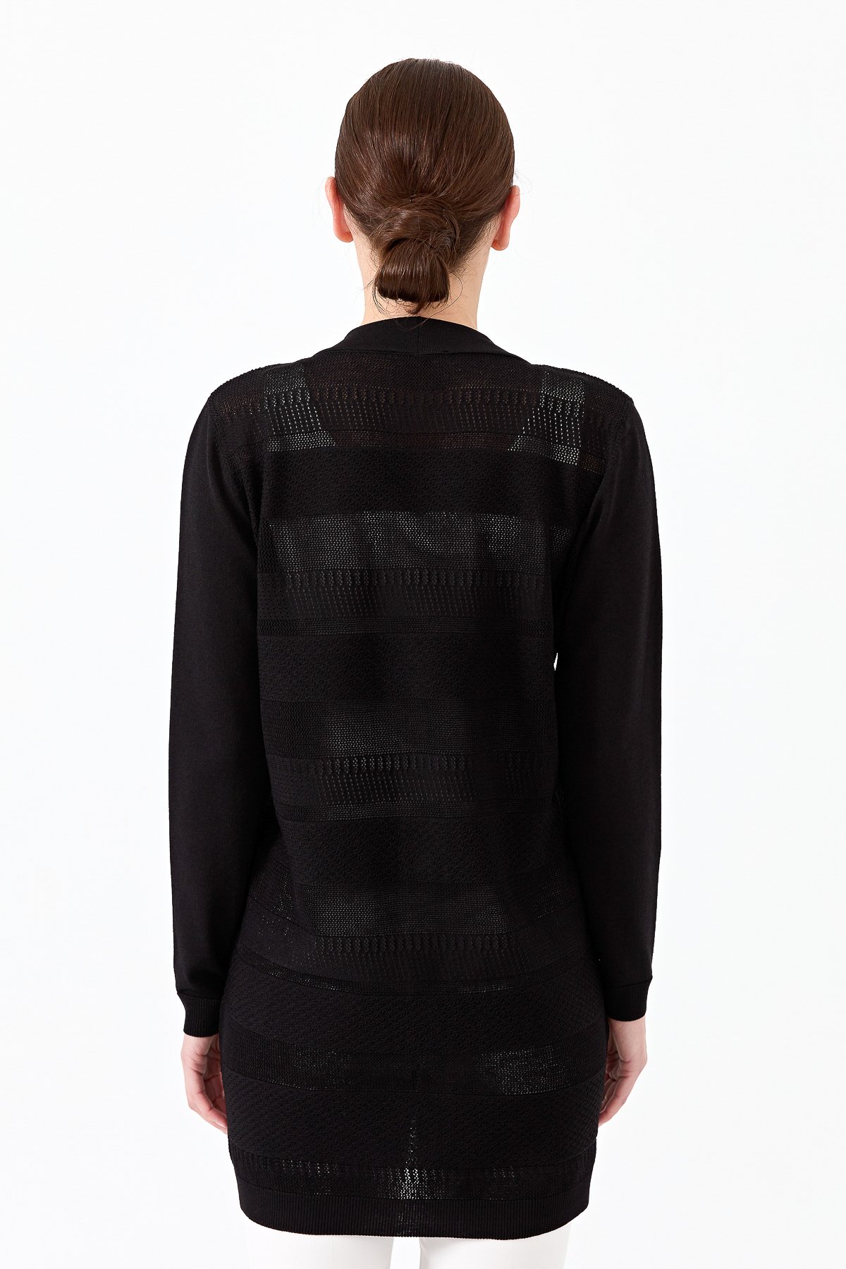 21364Kadın Triko V Yaka Yazlık Hırka Siyah