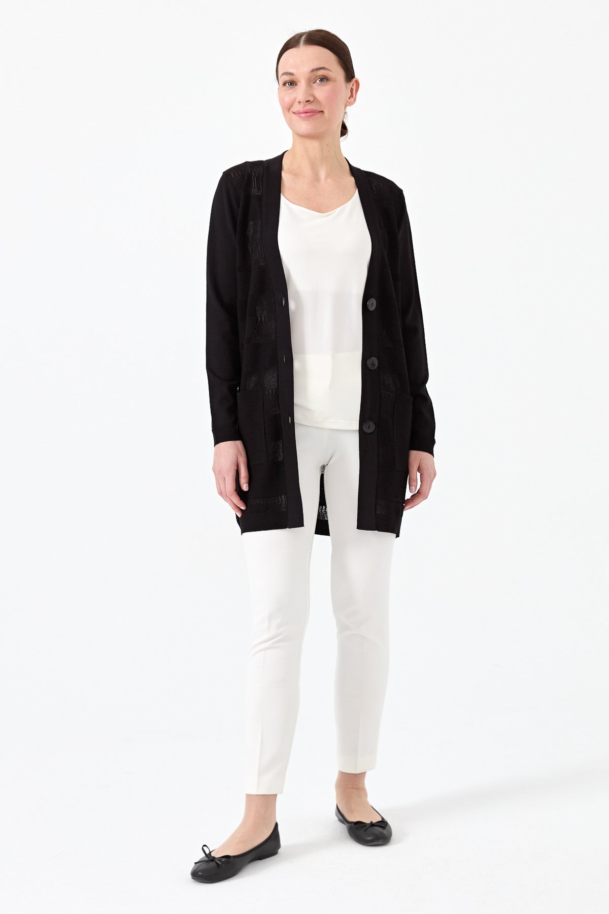 21364Kadın Triko V Yaka Yazlık Hırka Siyah