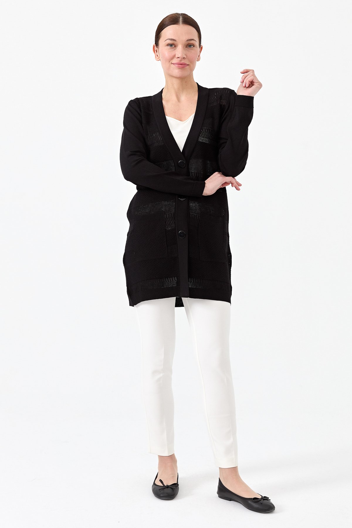 21364Kadın Triko V Yaka Yazlık Hırka Siyah