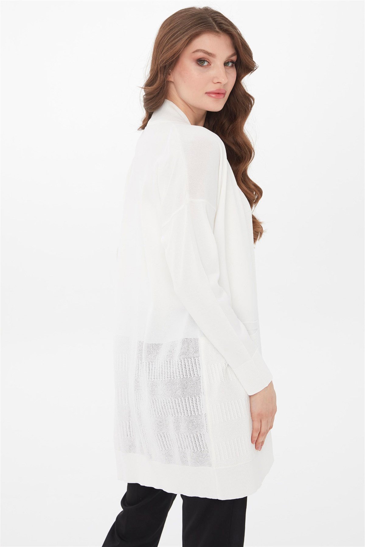 22356Kadın Triko Yazlık Uzun Hırka Ekru