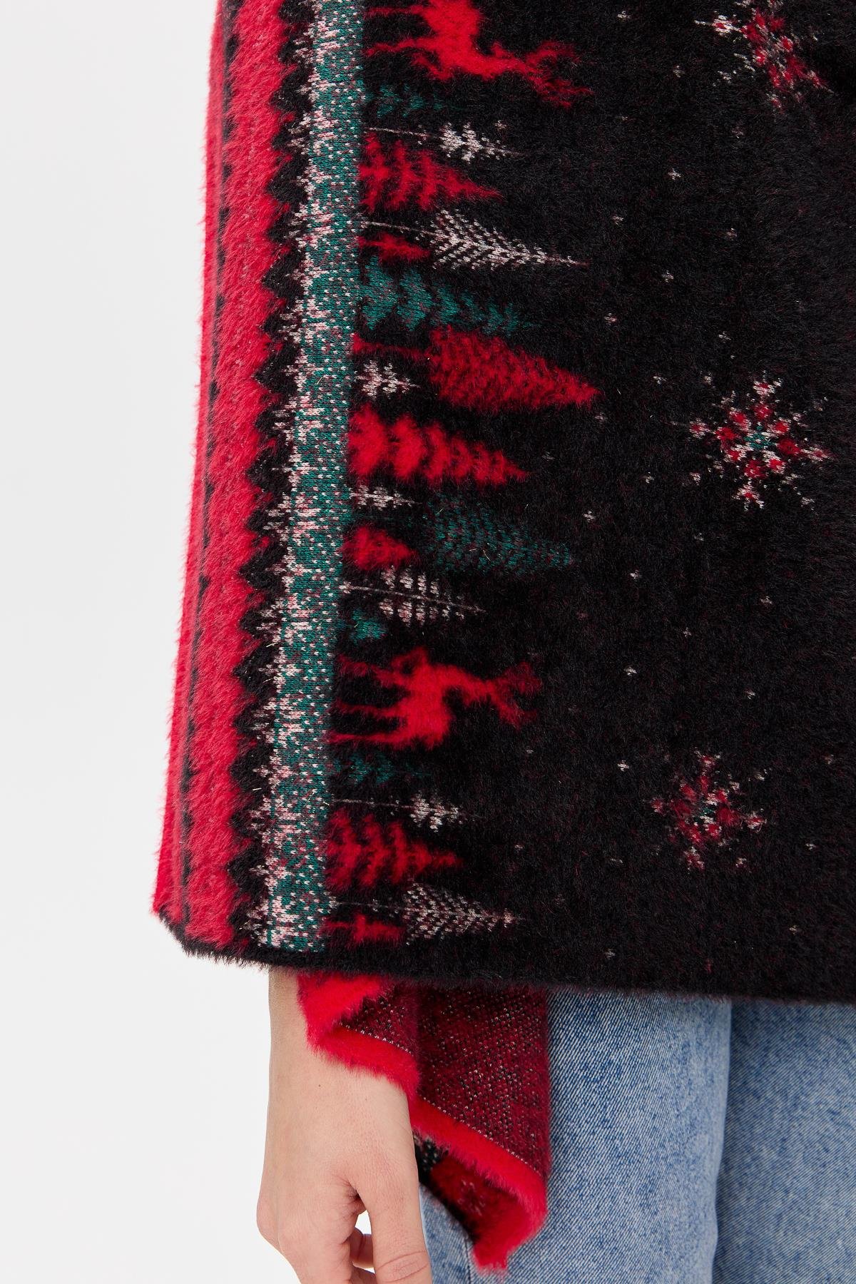 4006Kadın Triko Yılbaşı Desenli Şal Siyah