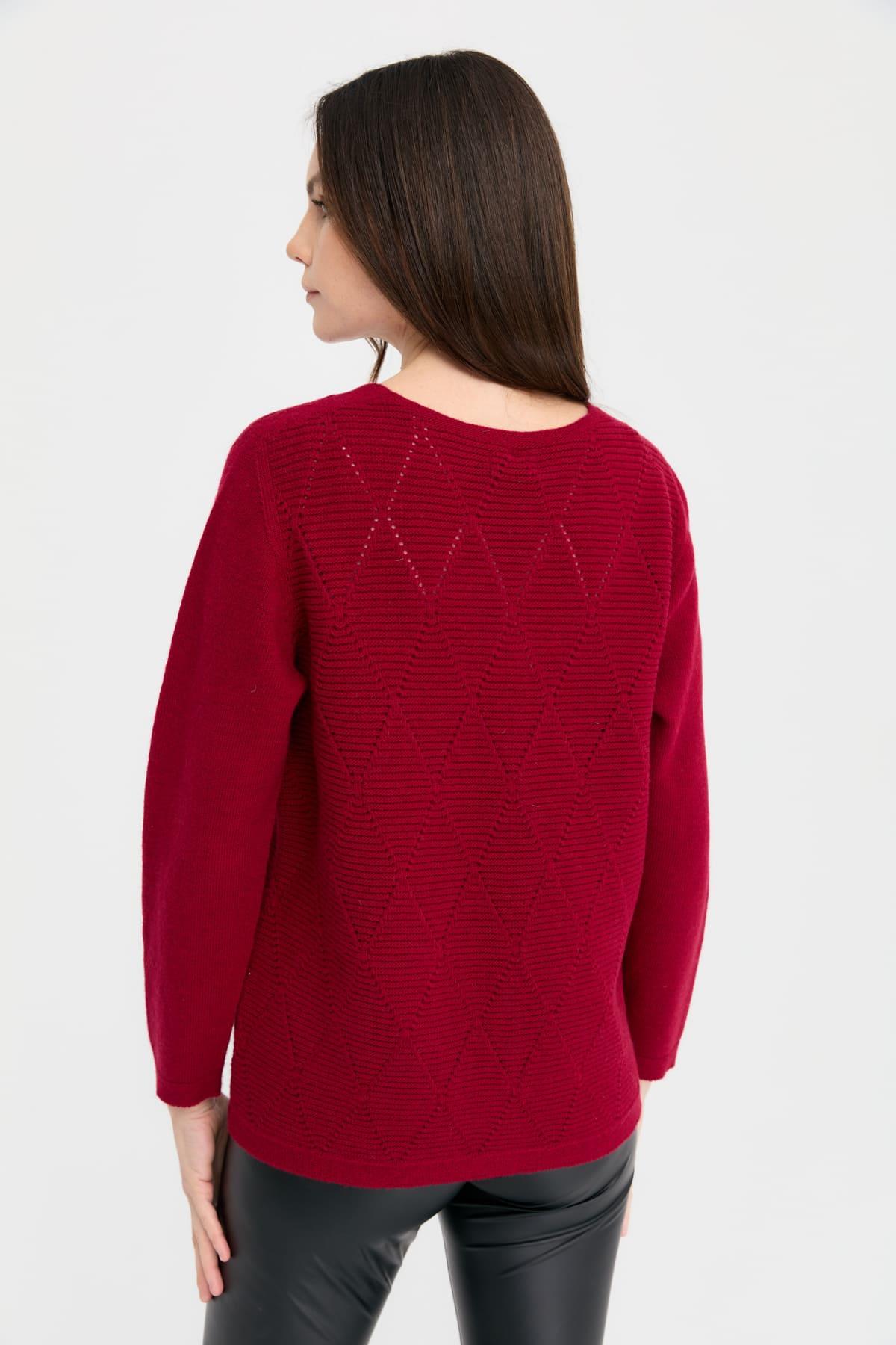 24203Kadın V Yaka Önü Baklavalı Düğmeli Yün Hırka V.Çürüğü