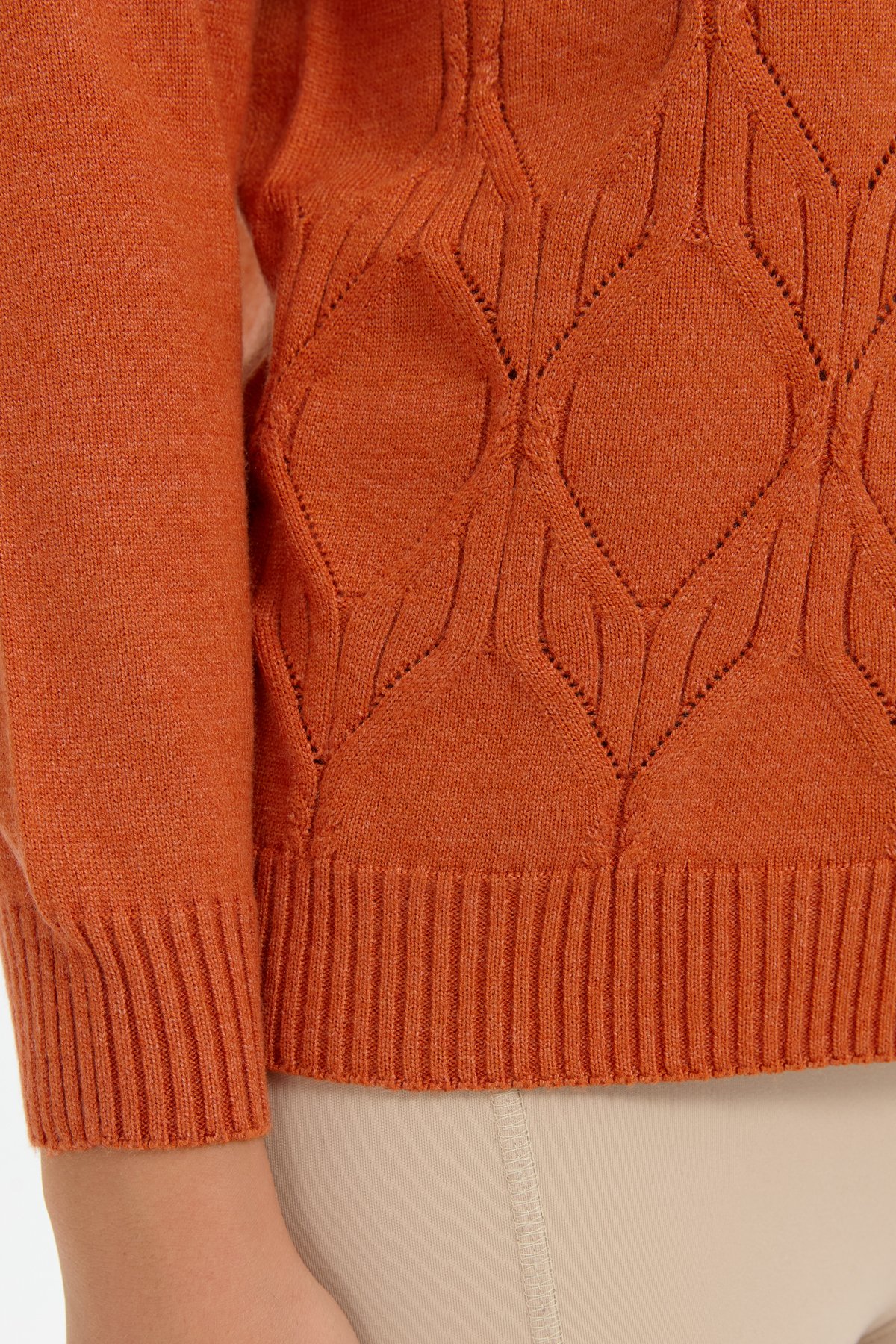 24187Kadın V Yaka Dikişsiz Önü Yürütmeli Kazak Turuncu