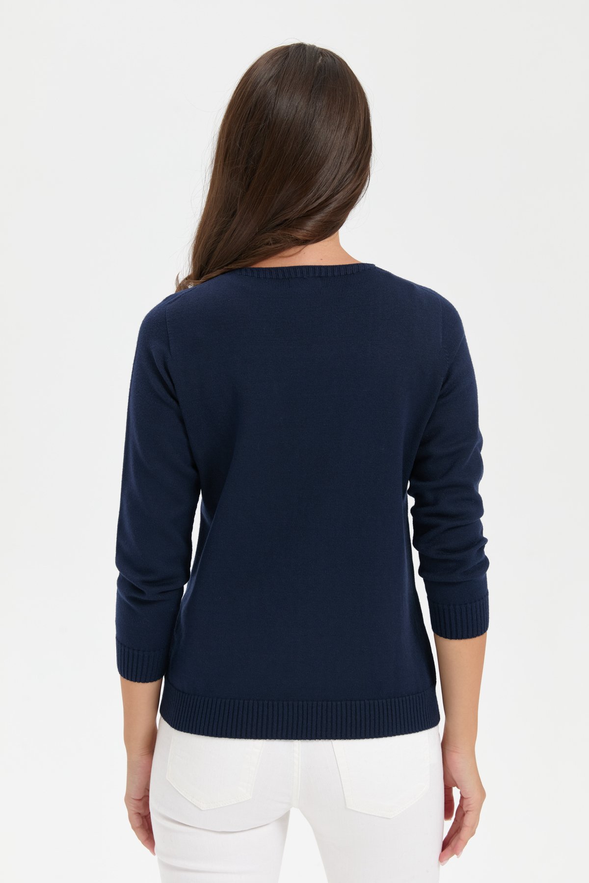 24187Kadın V Yaka Dikişsiz Önü Yürütmeli Kazak K.Lacivert