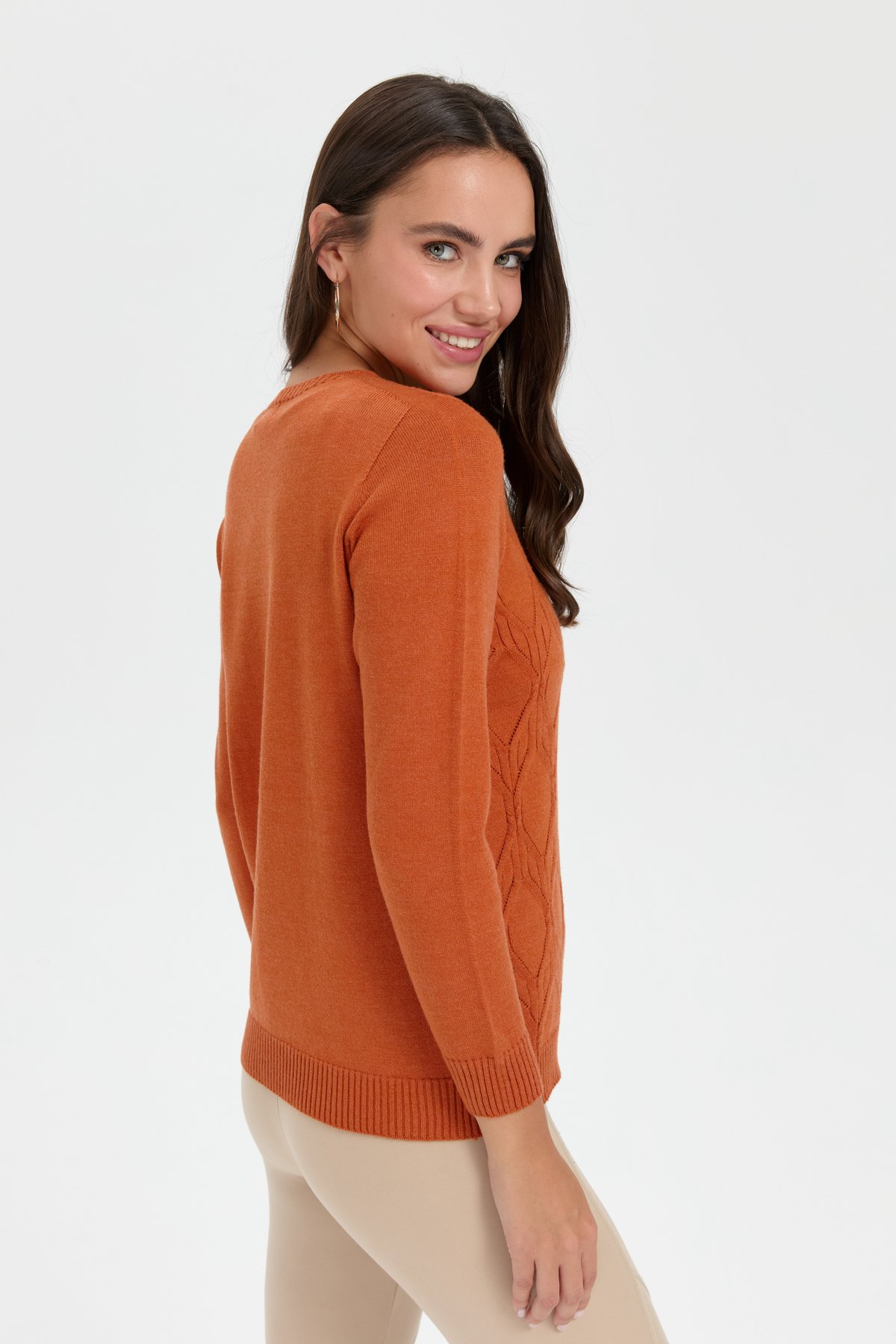 24187Kadın V Yaka Dikişsiz Önü Yürütmeli Kazak Turuncu