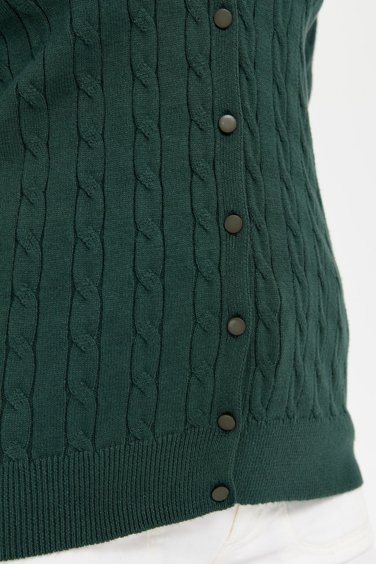 24327Kadın V Yaka Dikişsiz Saç Örgülü Hırka Yeşil