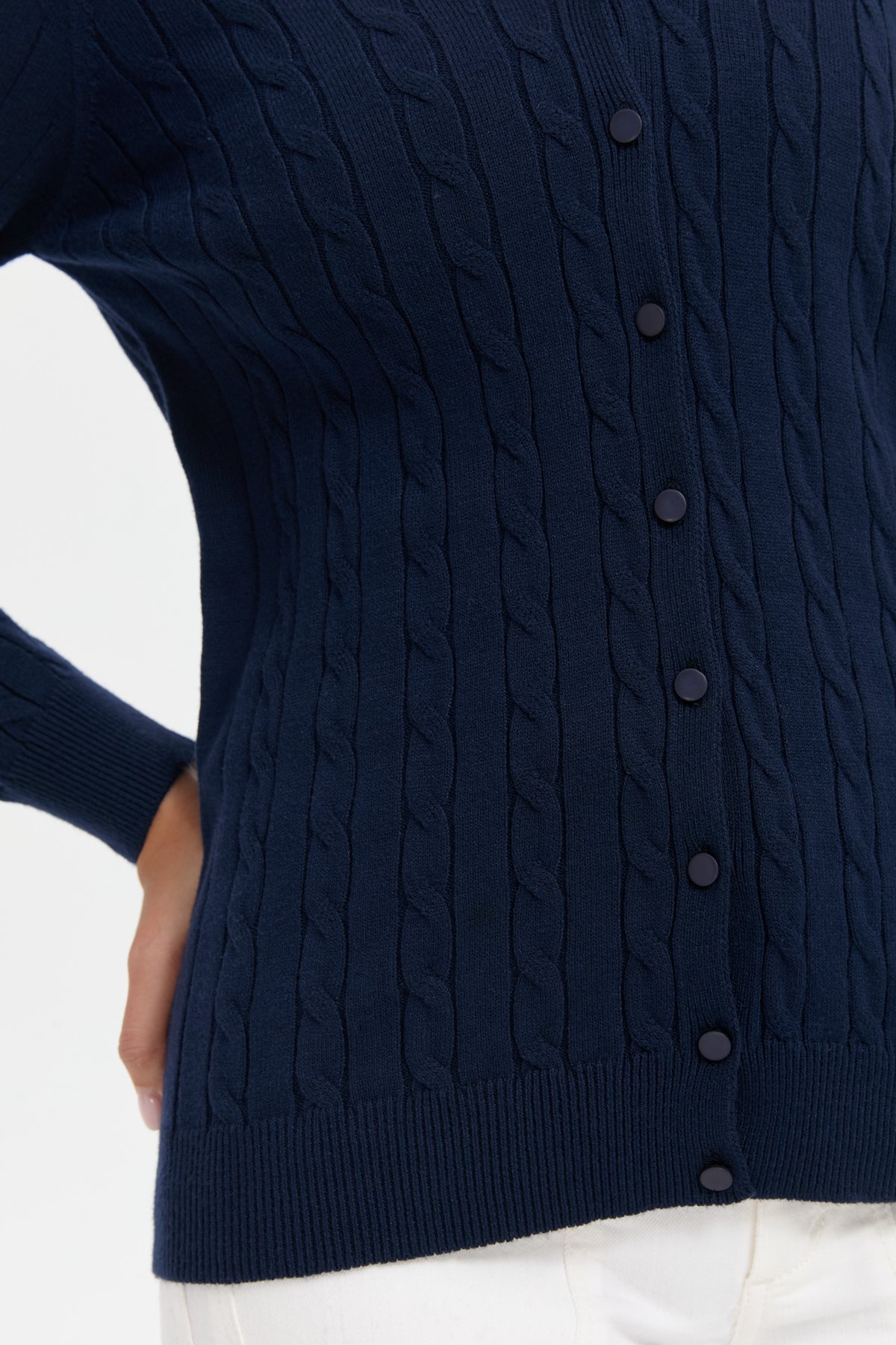 24327Kadın V Yaka Dikişsiz Saç Örgülü Hırka K.Lacivert