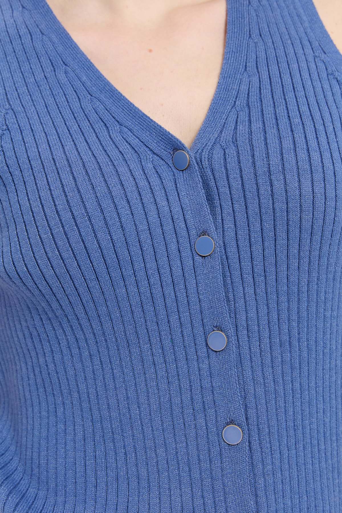 24180Kadın V Yaka Dikişsiz Yelek İndigo