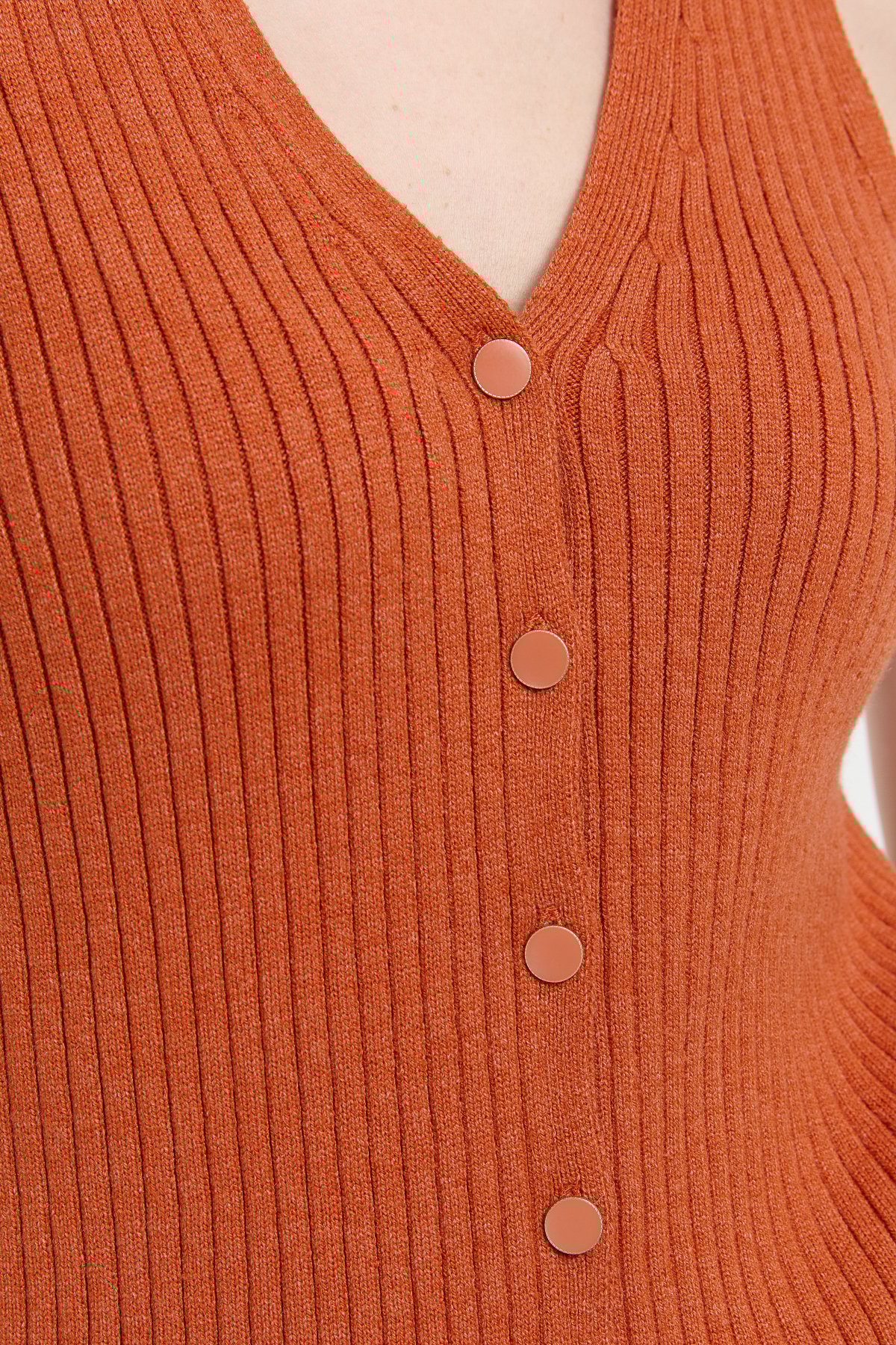 24180Kadın V Yaka Dikişsiz Yelek Turuncu