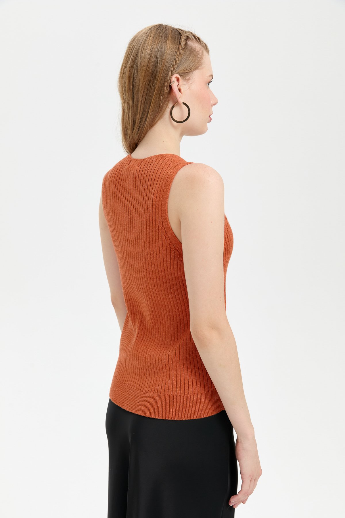 24180Kadın V Yaka Dikişsiz Yelek Turuncu