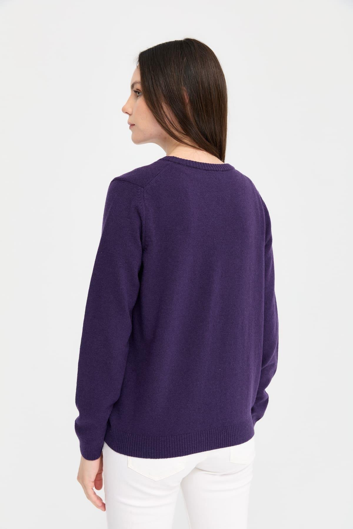 21021Kadın V Yaka Hırka Yün K.Mor