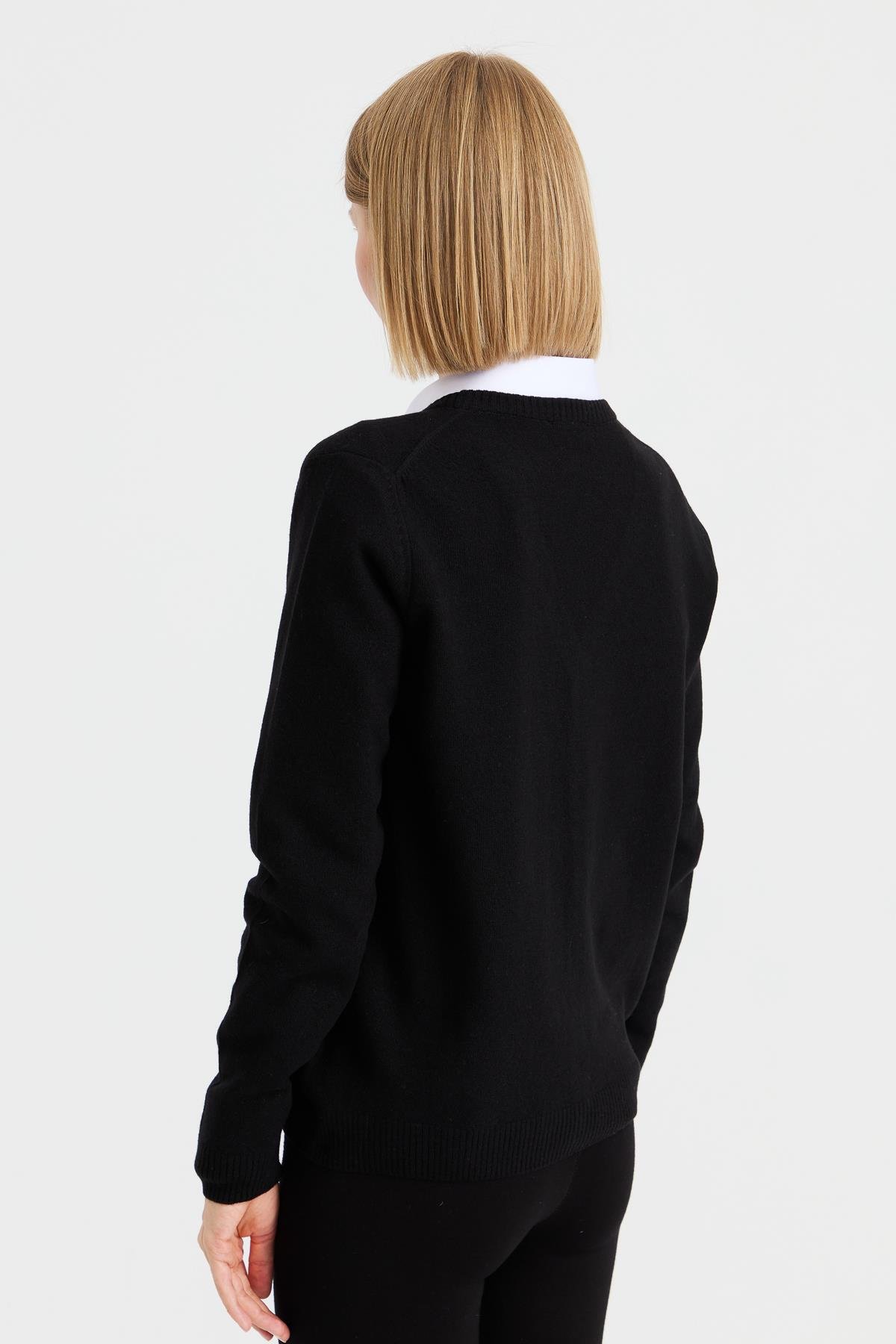 21021Kadın V Yaka Hırka Yün Siyah