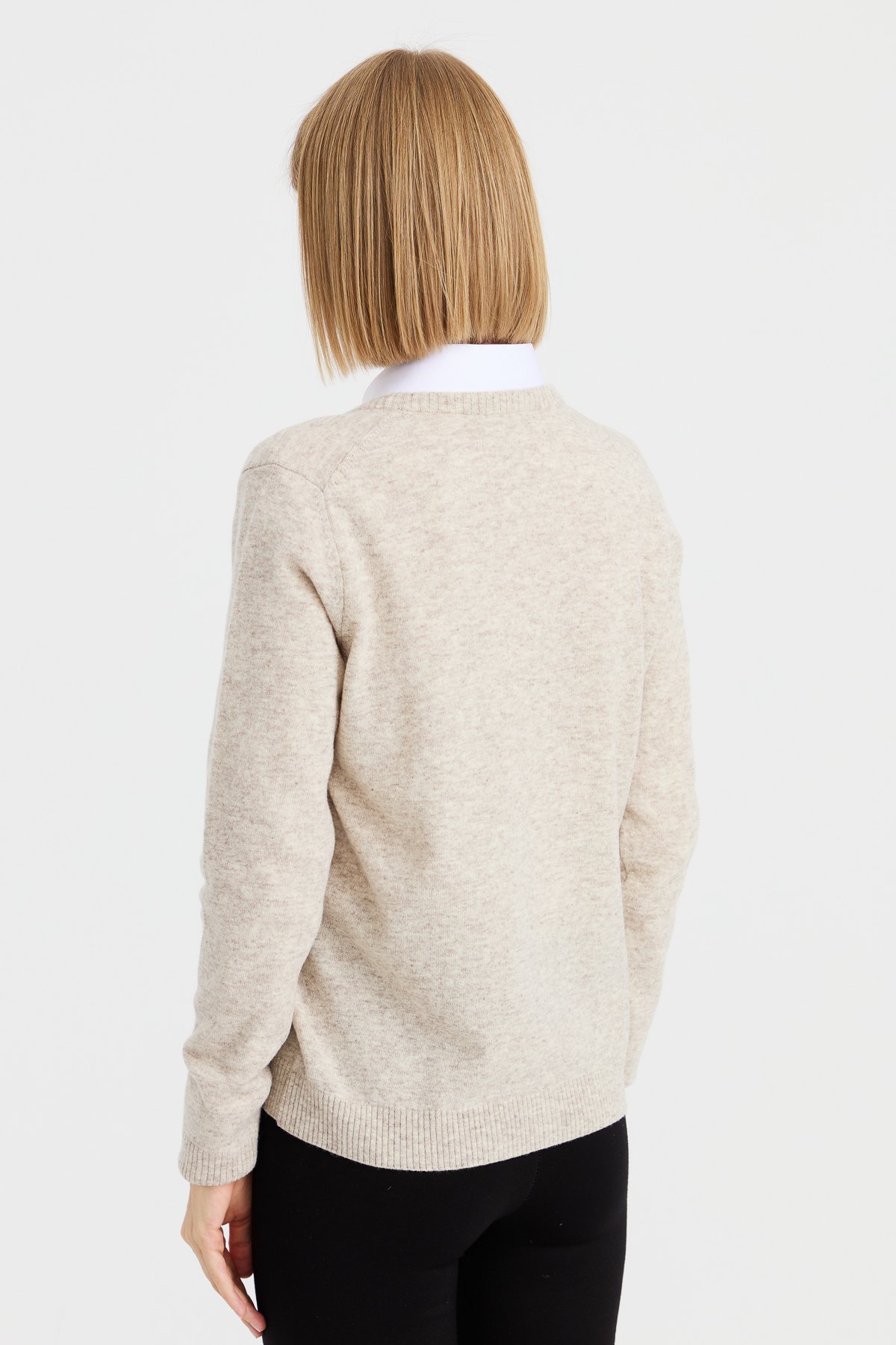 21021Kadın V Yaka Hırka Yün V.Bej