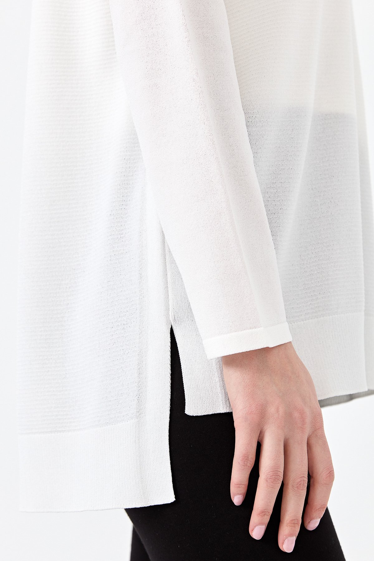 20352Kadın V Yaka İnce Triko Bluz Ekru