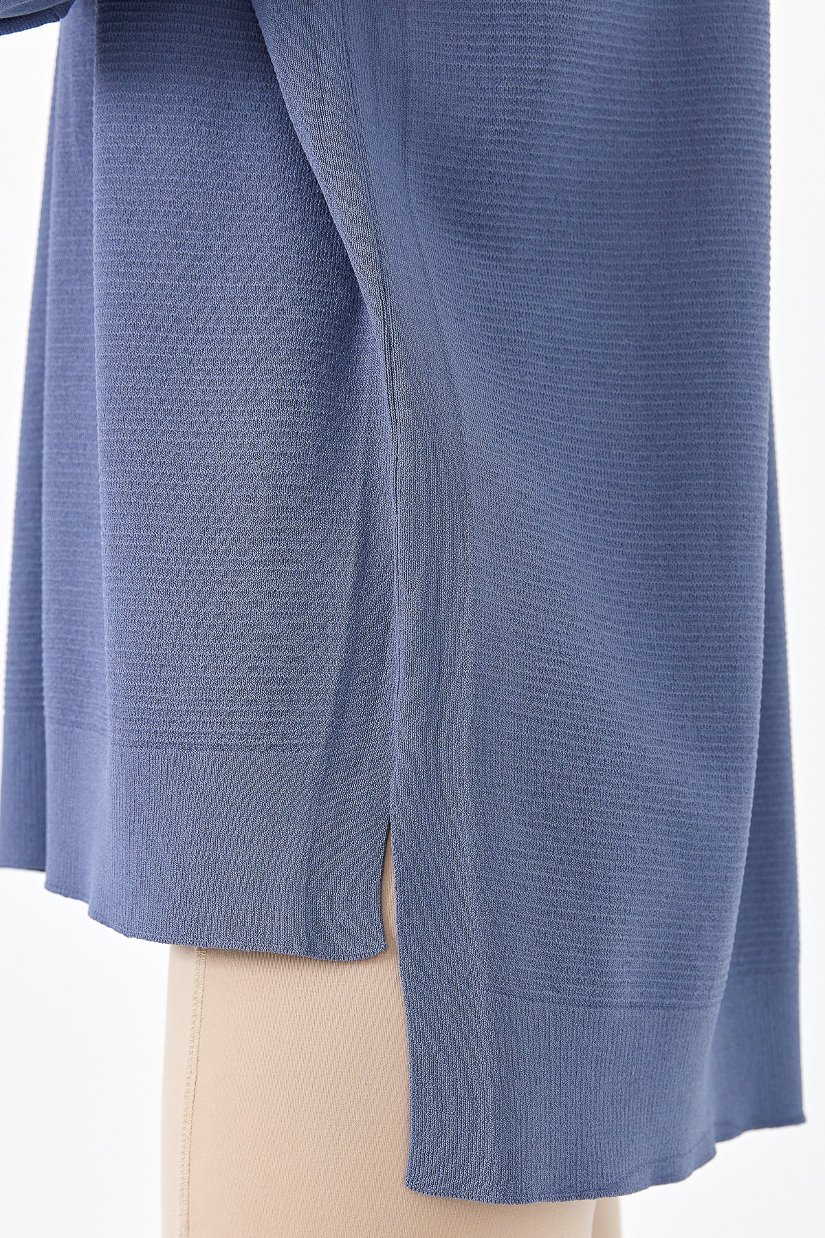 20352Kadın V Yaka İnce Triko Bluz İndigo