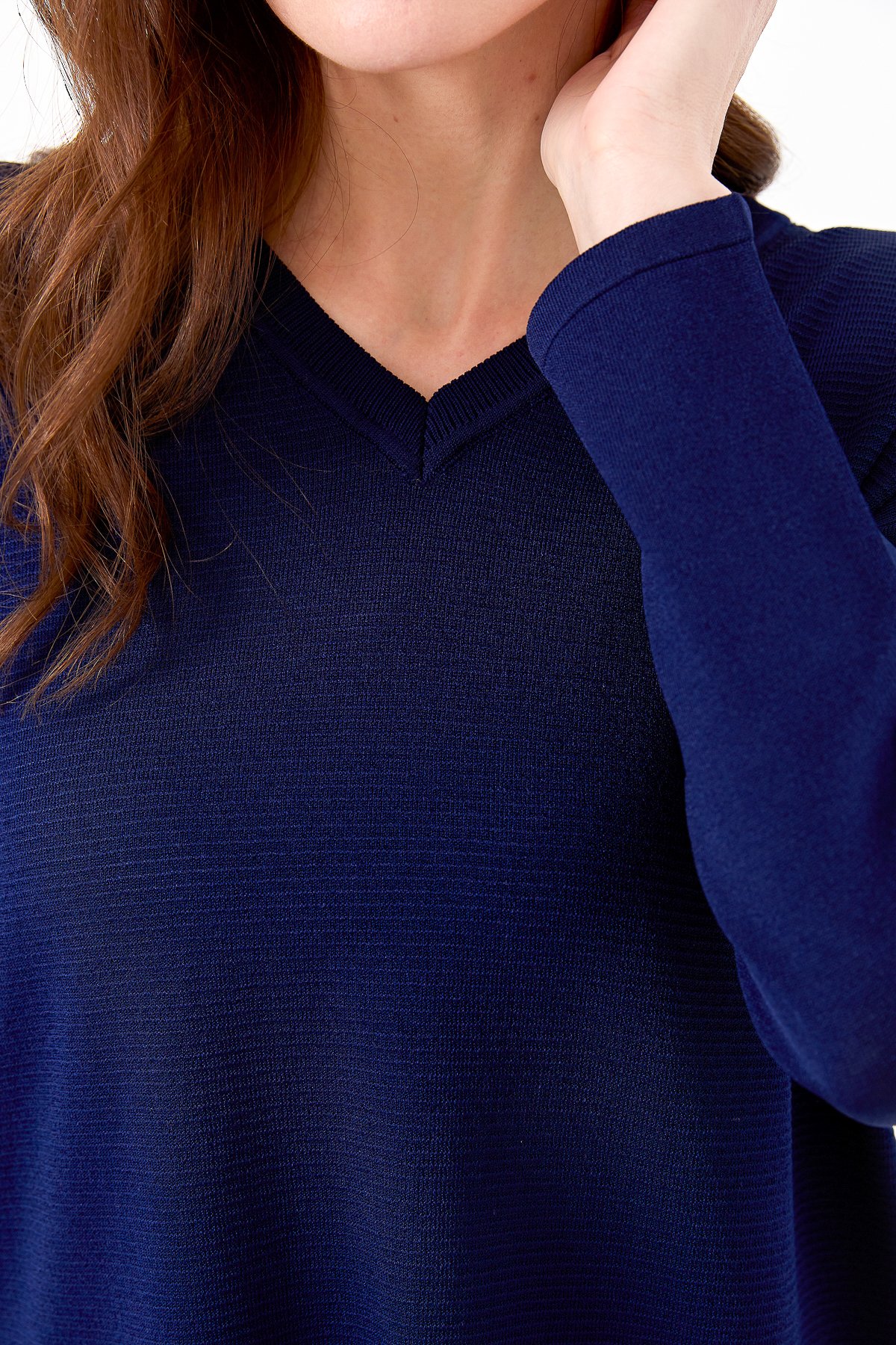 20352Kadın V Yaka İnce Triko Bluz Lacivert