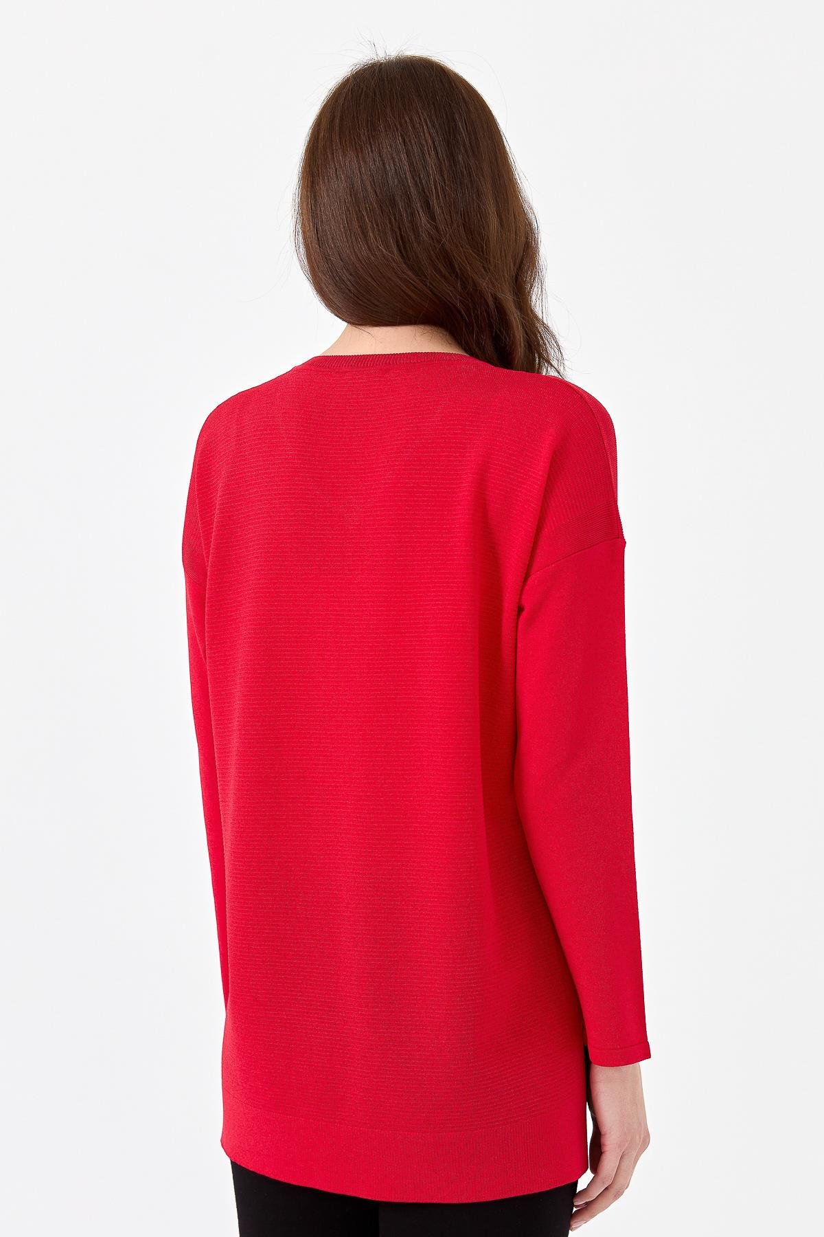 20352Kadın V Yaka İnce Triko Bluz N.Çiçeği