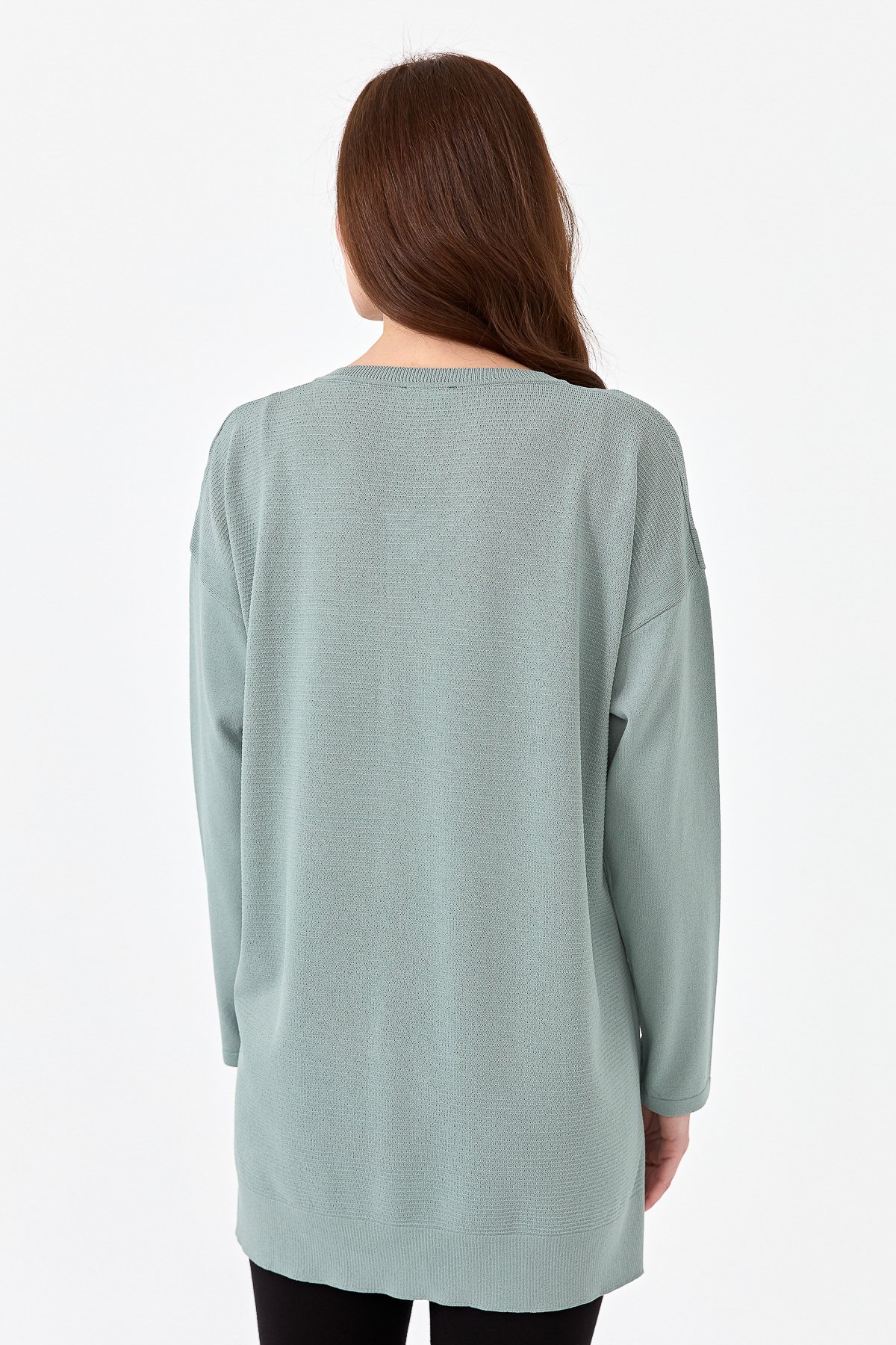 20352Kadın V Yaka İnce Triko Bluz S.blue