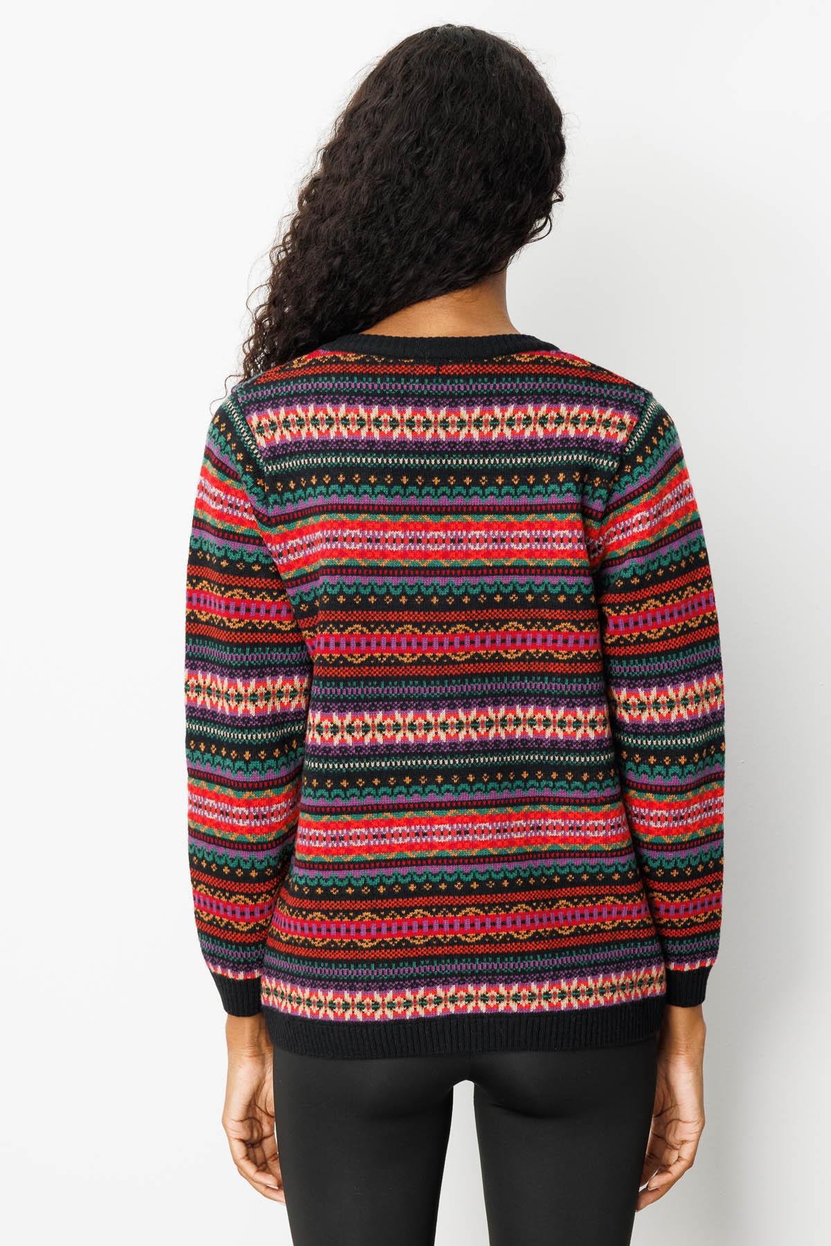 25101Kadın V Yaka Jakarlı Yün Hırka Siyah