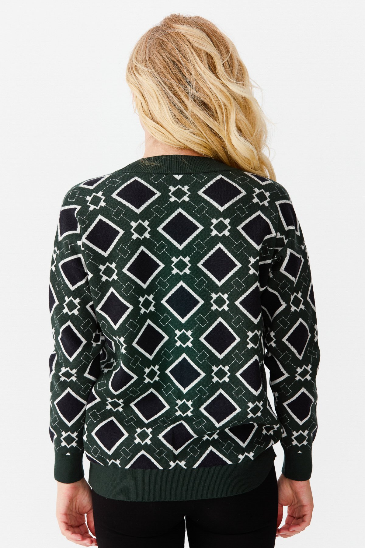 22310Женский жакет в клетку с V-образным вырезом, темно зеленый