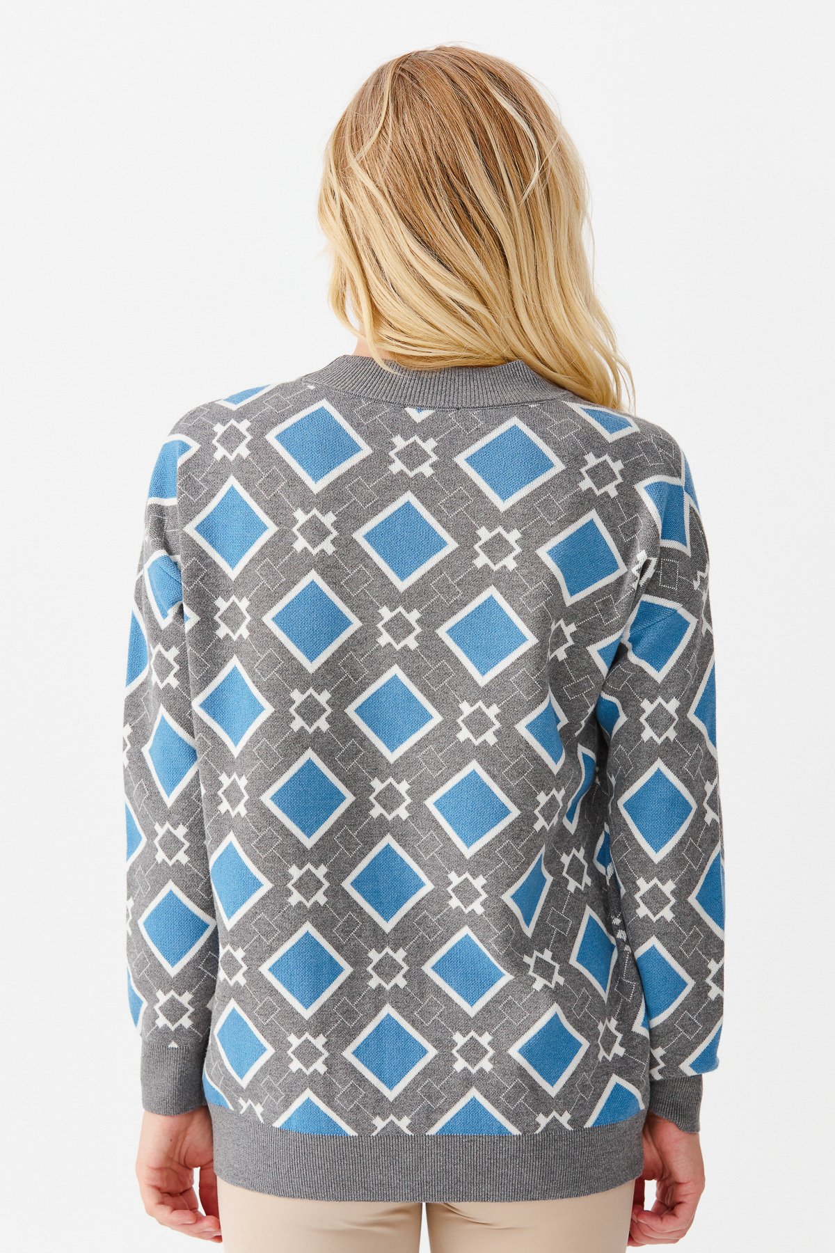 22310Женский жакет в клетку с V-образным вырезом, дымчатый