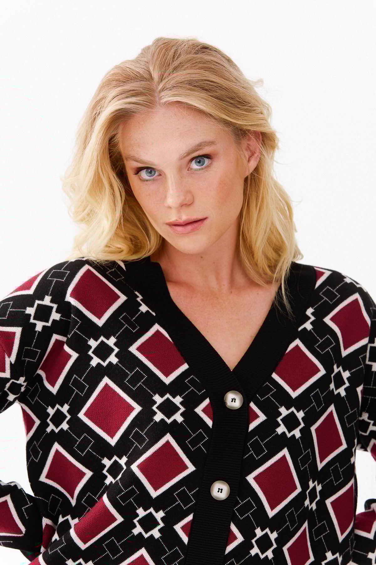 22310Женский жакет в клетку с V-образным вырезом, черный