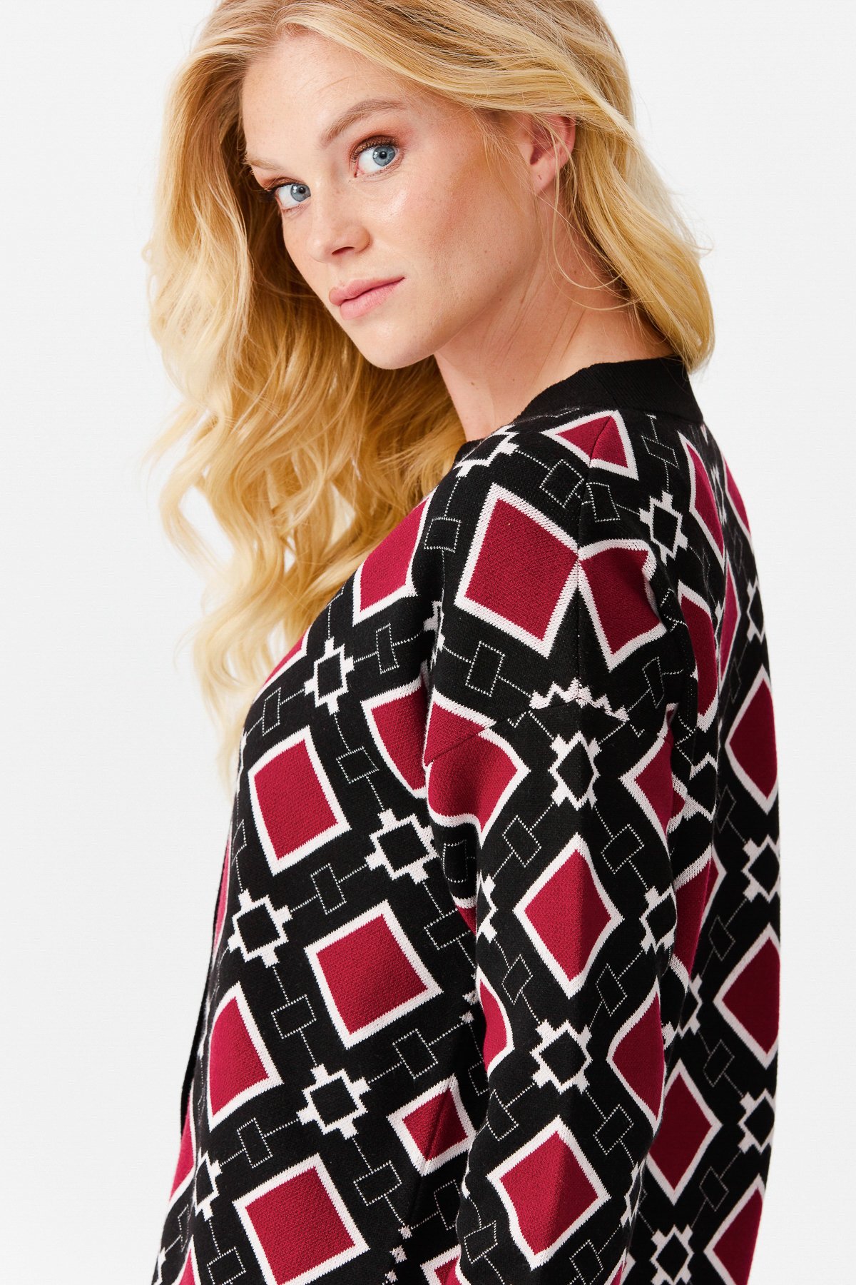 22310Женский жакет в клетку с V-образным вырезом, черный