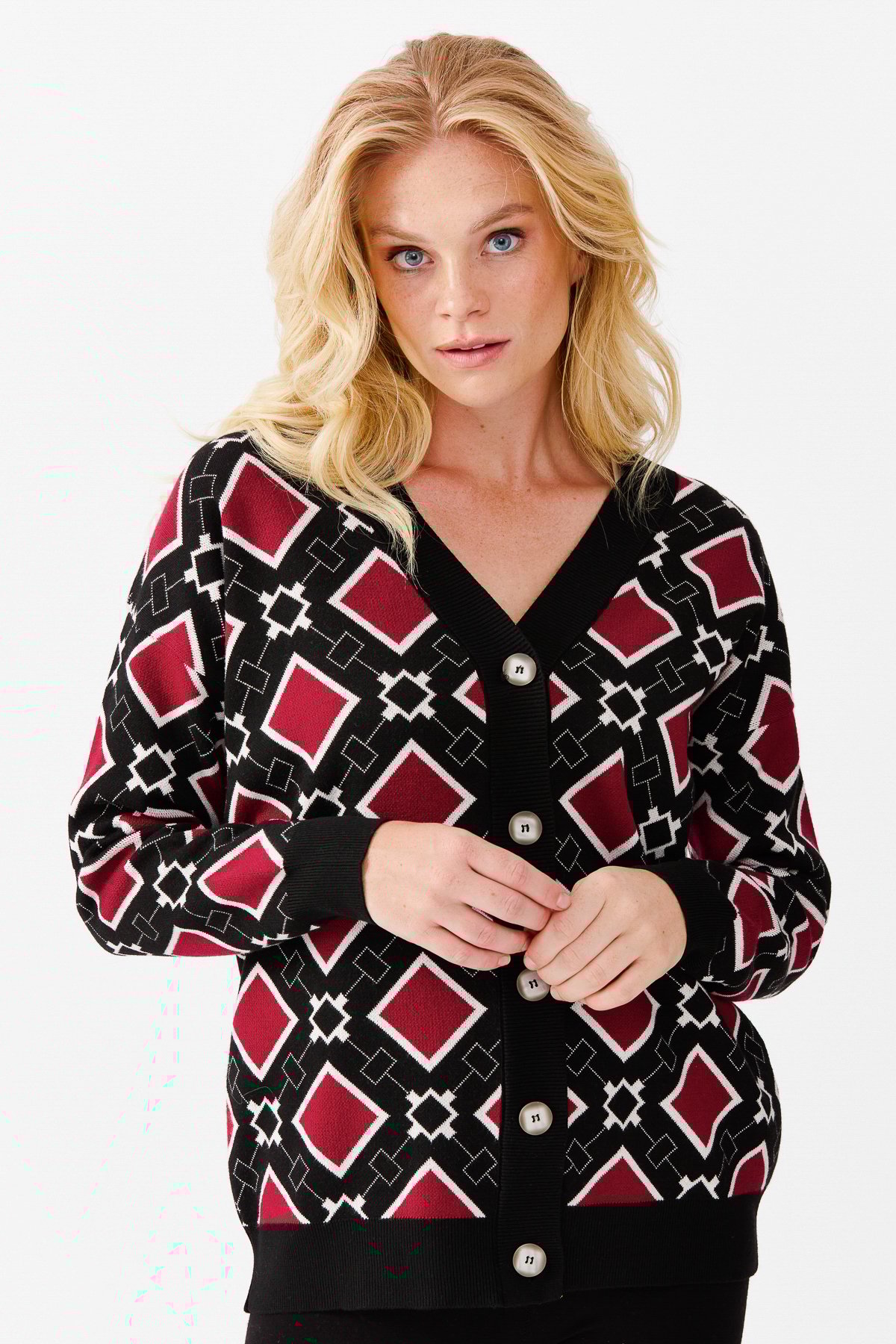 22310Женский жакет в клетку с V-образным вырезом, черный