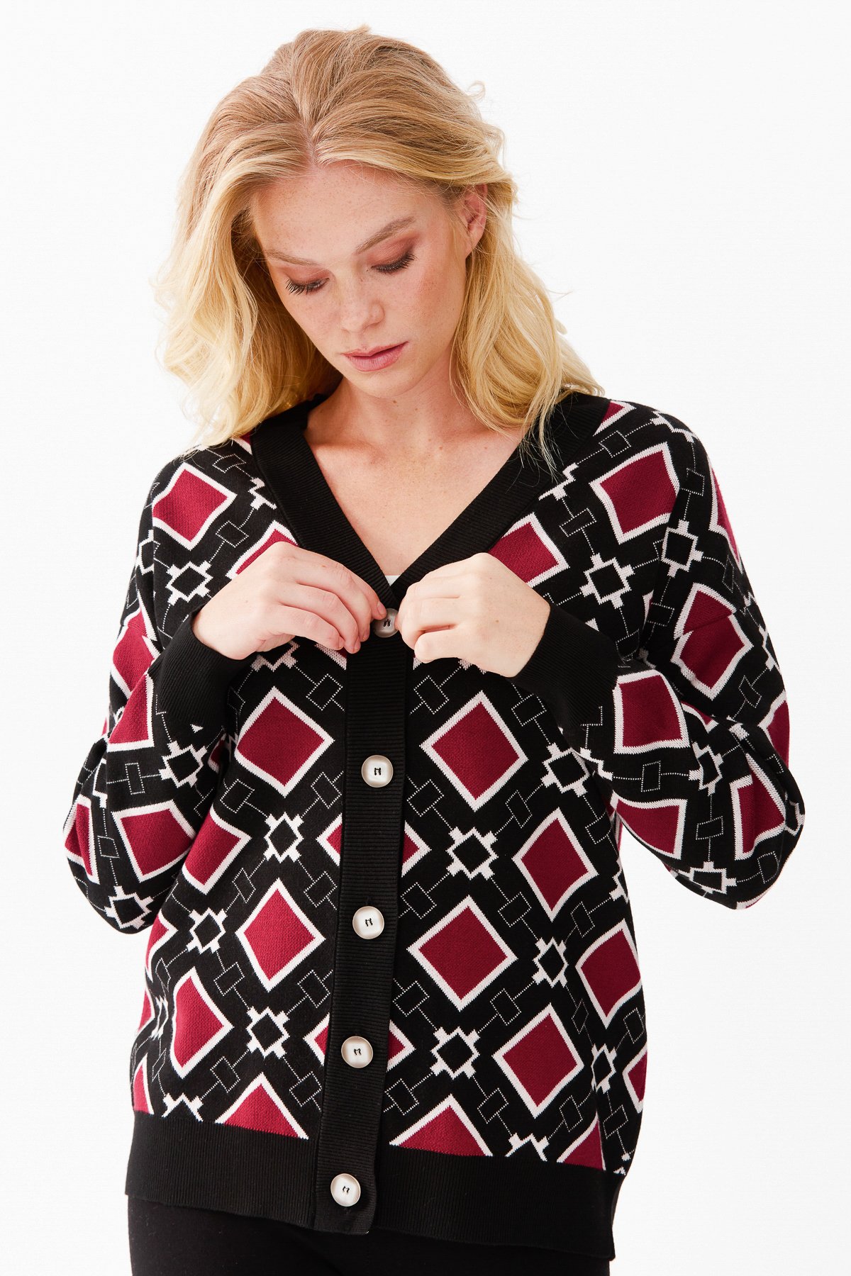 22310Женский жакет в клетку с V-образным вырезом, черный