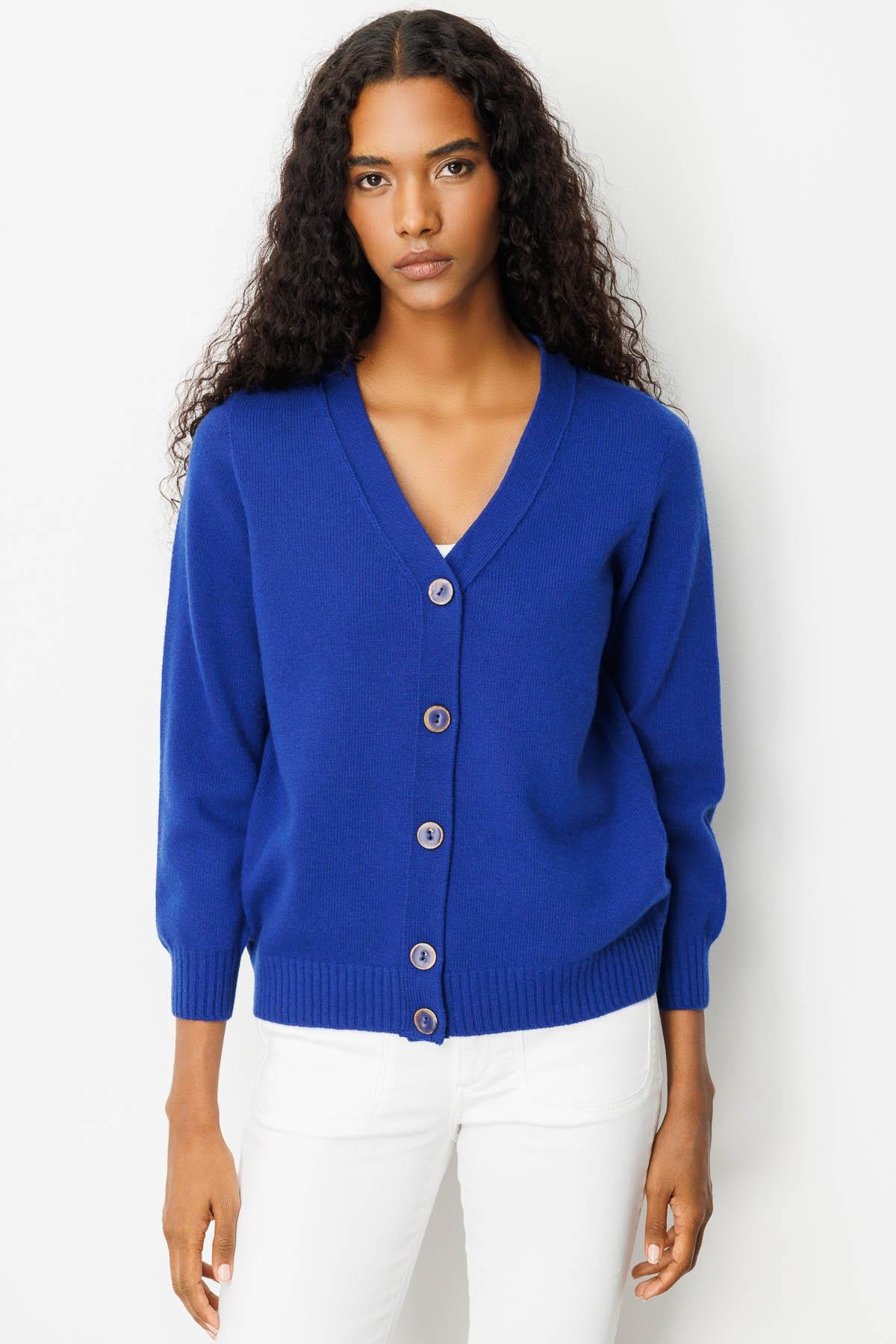 25222Kadın V Yaka Kısa Yün Hırka K.S.Mavi