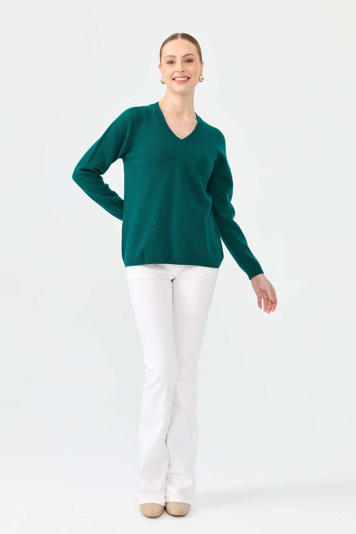 23165Kadın V Yaka Klasik Yün Kazak K.Ö.başı