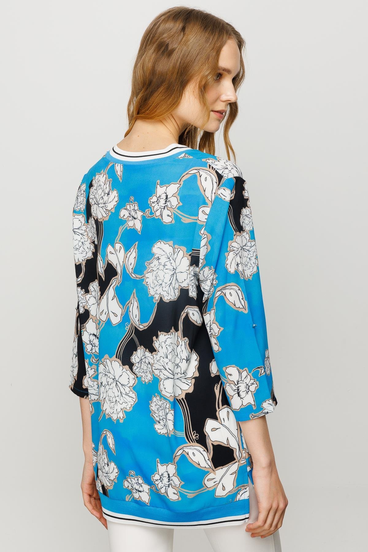 23480Kadın V Yaka Kolu ve Yakası Triko Ribanalı Bluz Saks