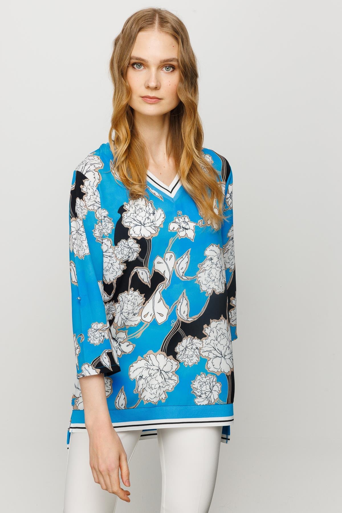 23480Kadın V Yaka Kolu ve Yakası Triko Ribanalı Bluz Saks