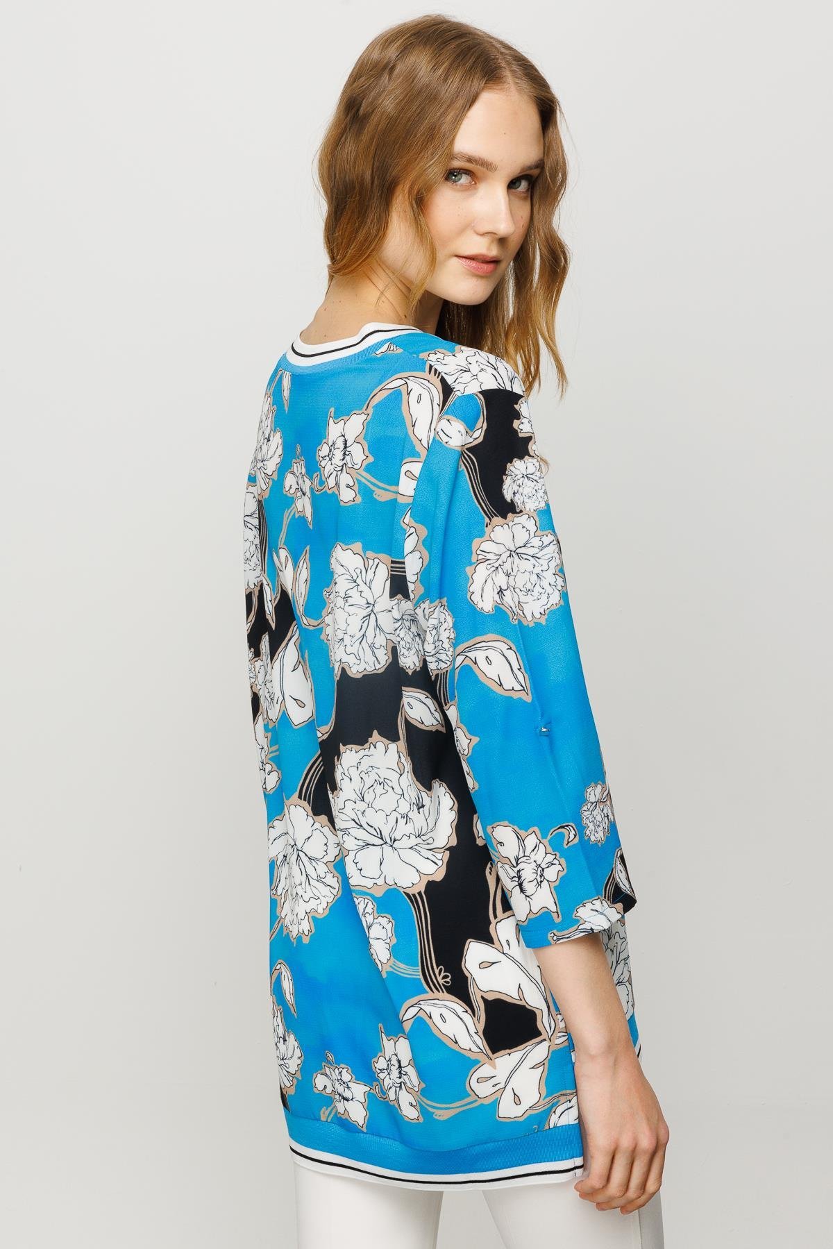 23480Kadın V Yaka Kolu ve Yakası Triko Ribanalı Bluz Saks