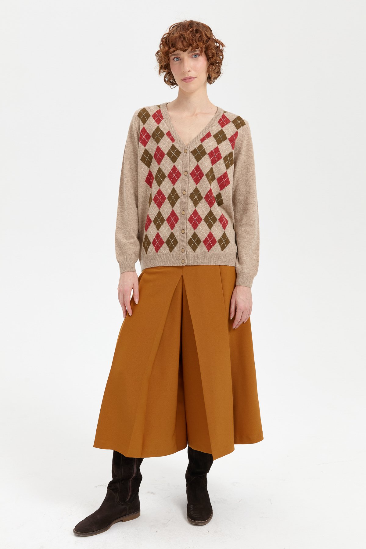 24040Kadın V Yaka Önü Baklavalı Hırka K.Bej