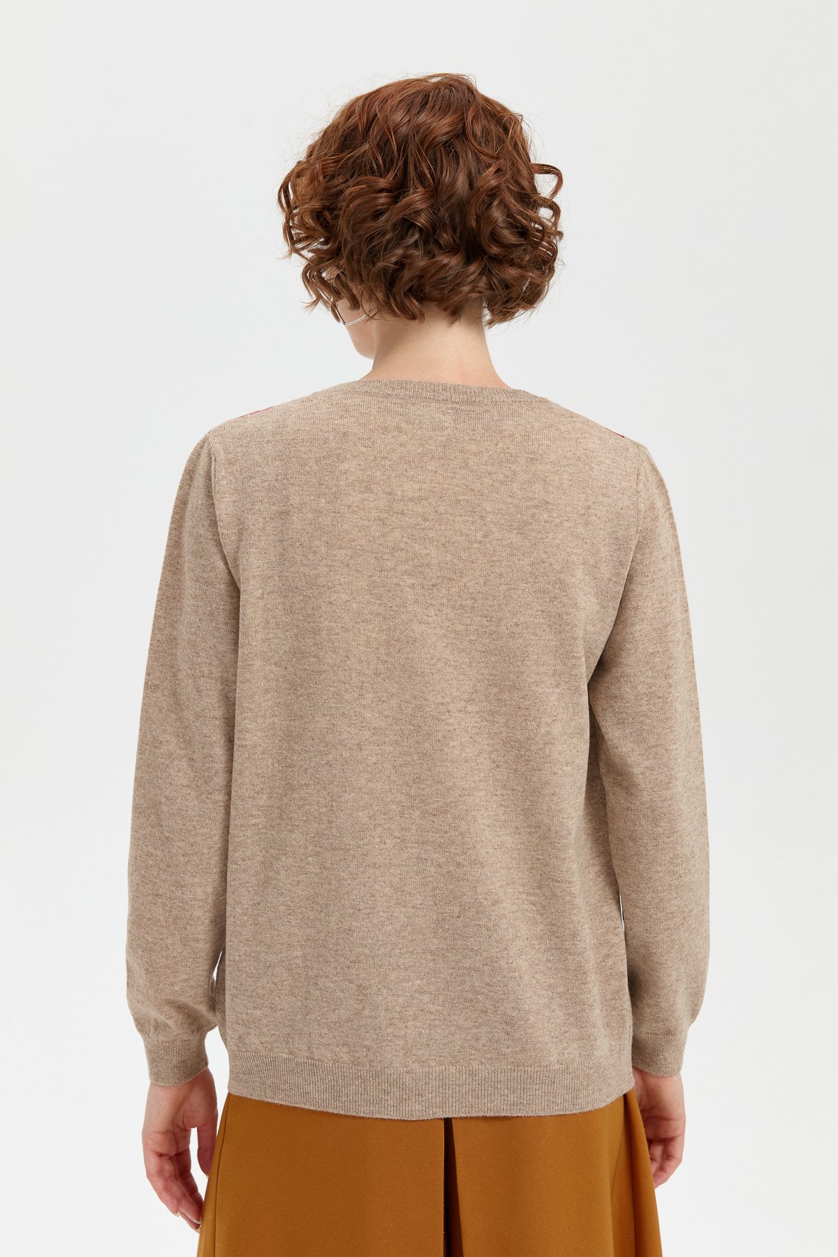 24040Kadın V Yaka Önü Baklavalı Hırka K.Bej