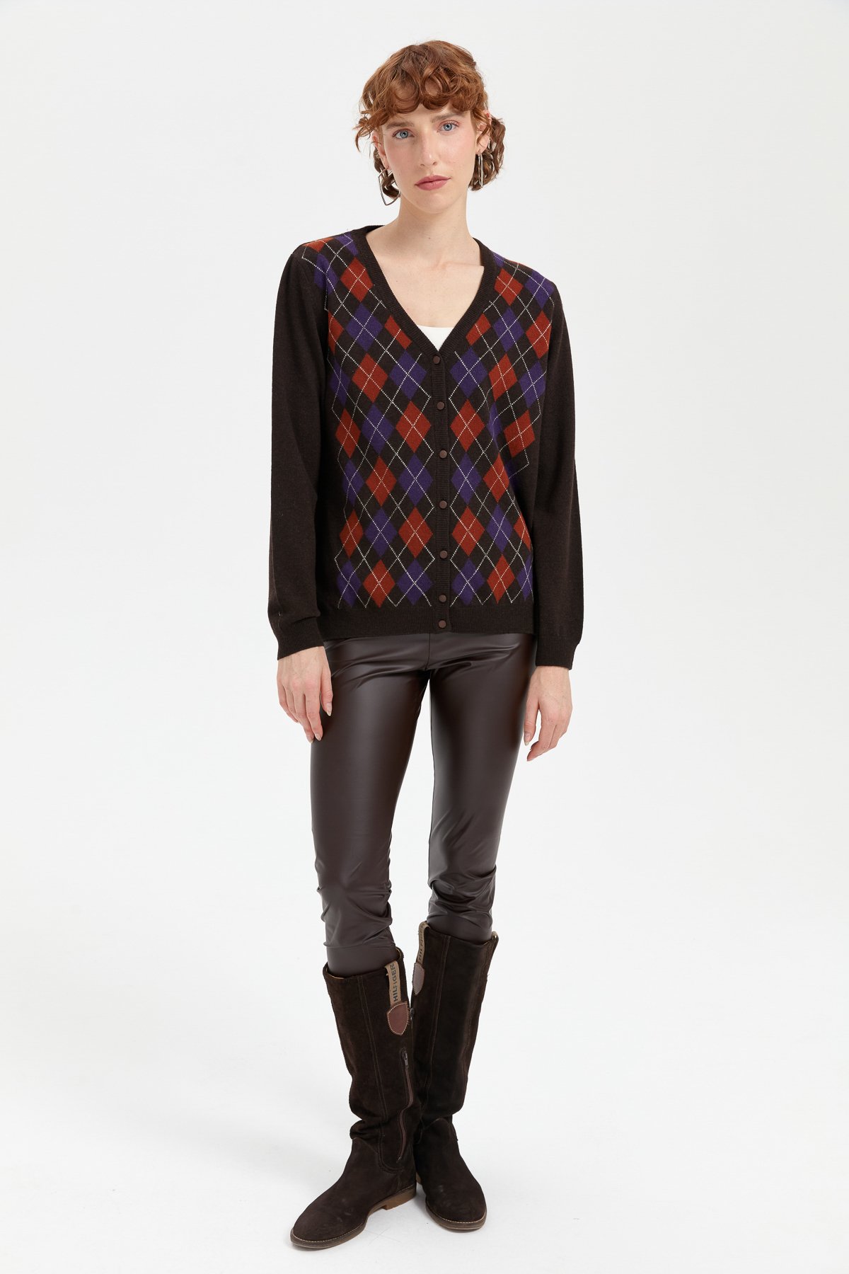 24040Kadın V Yaka Önü Baklavalı Hırka K.Kahve