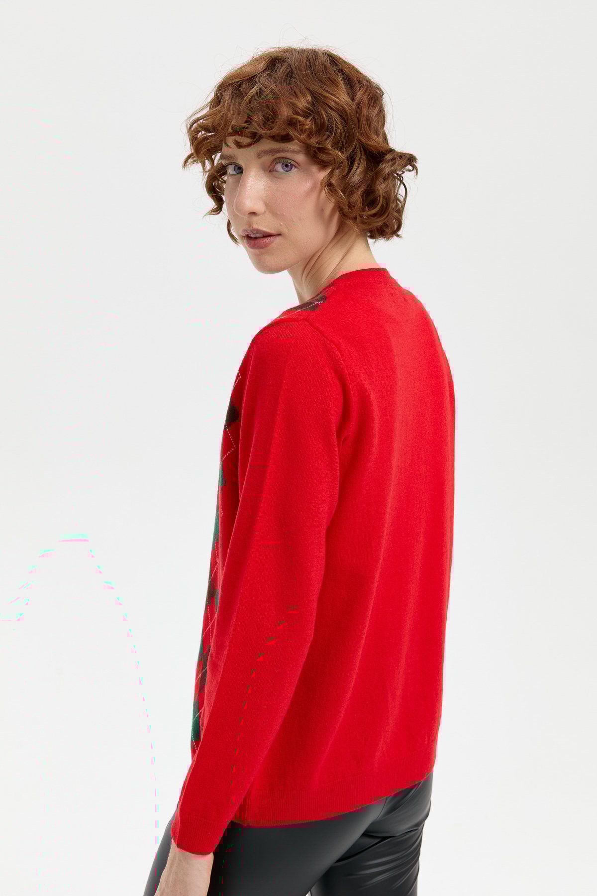 24040Kadın V Yaka Önü Baklavalı Hırka Mercan