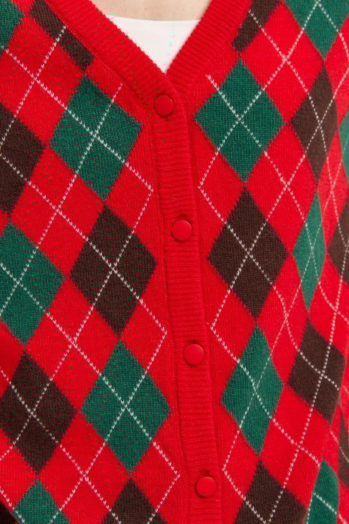 24040Kadın V Yaka Önü Baklavalı Hırka Mercan