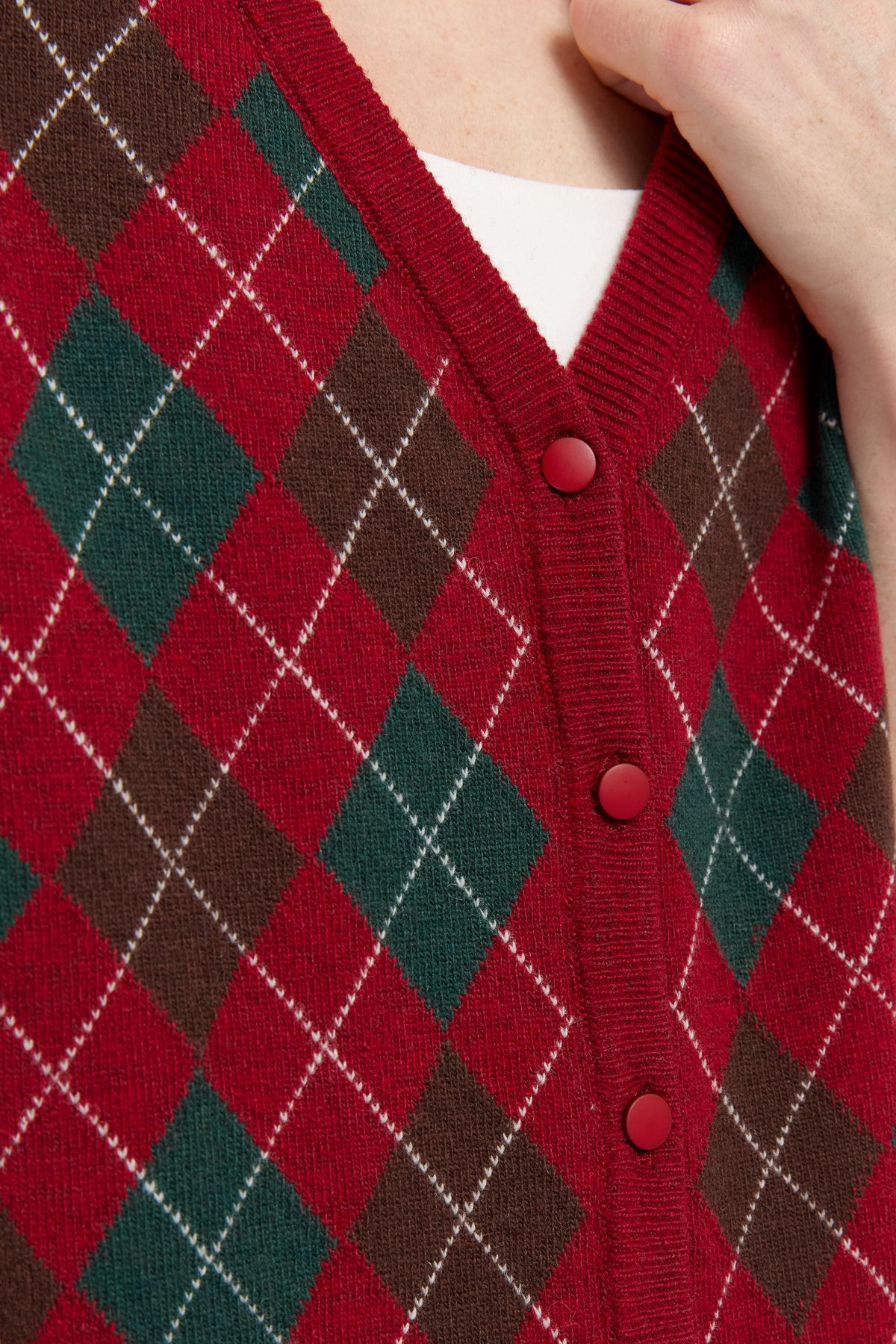 24040Kadın V Yaka Önü Baklavalı Hırka V.Kırmızı