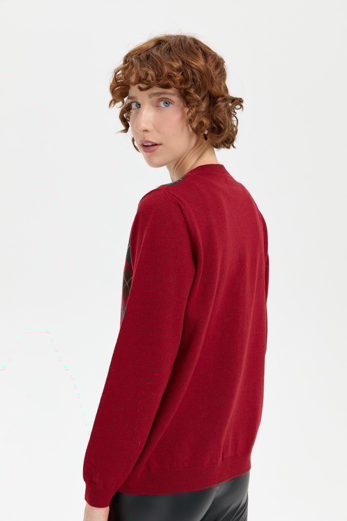 24040Kadın V Yaka Önü Baklavalı Hırka V.Kırmızı